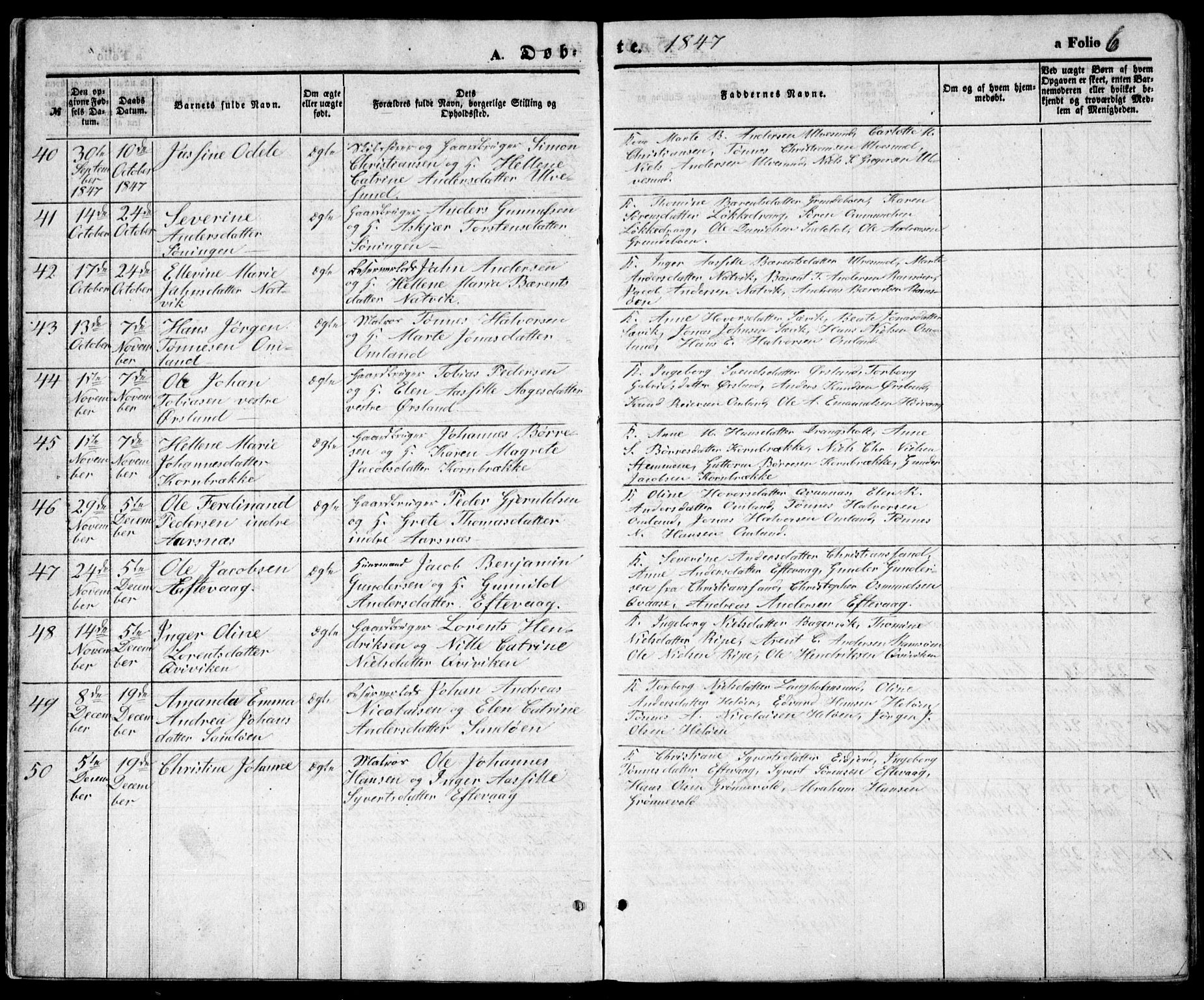 Høvåg sokneprestkontor, SAK/1111-0025/F/Fb/L0002: Parish register (copy) no. B 2, 1847-1869, p. 6
