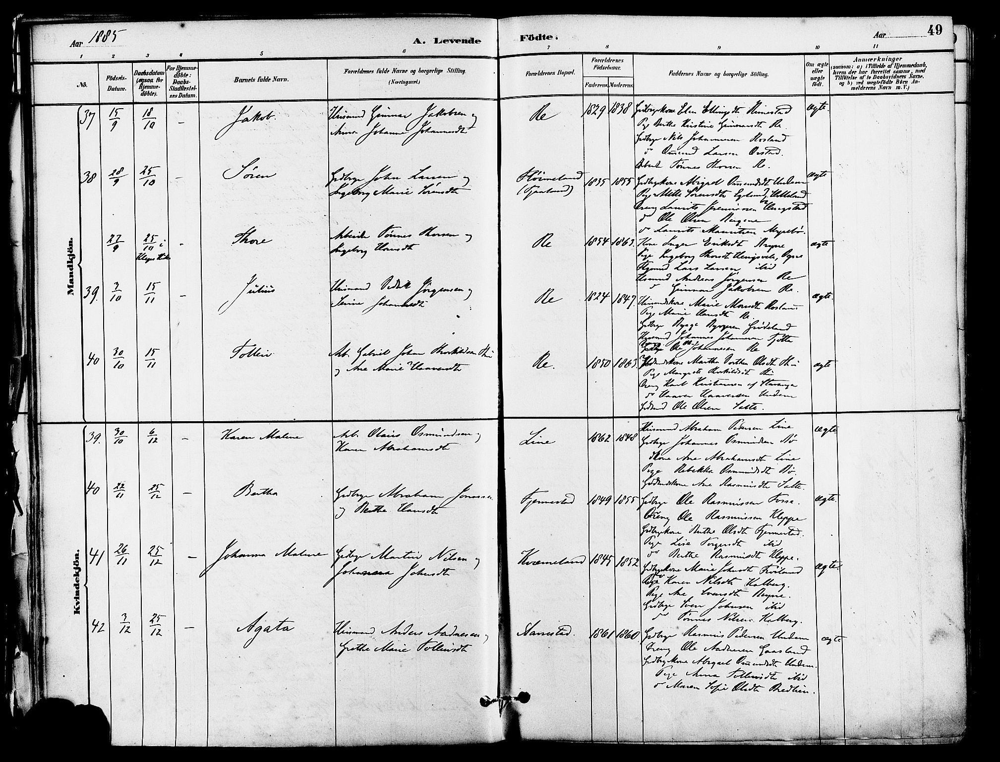 Lye sokneprestkontor, AV/SAST-A-101794/001/30BA/L0009: Parish register (official) no. A 8, 1881-1892, p. 49