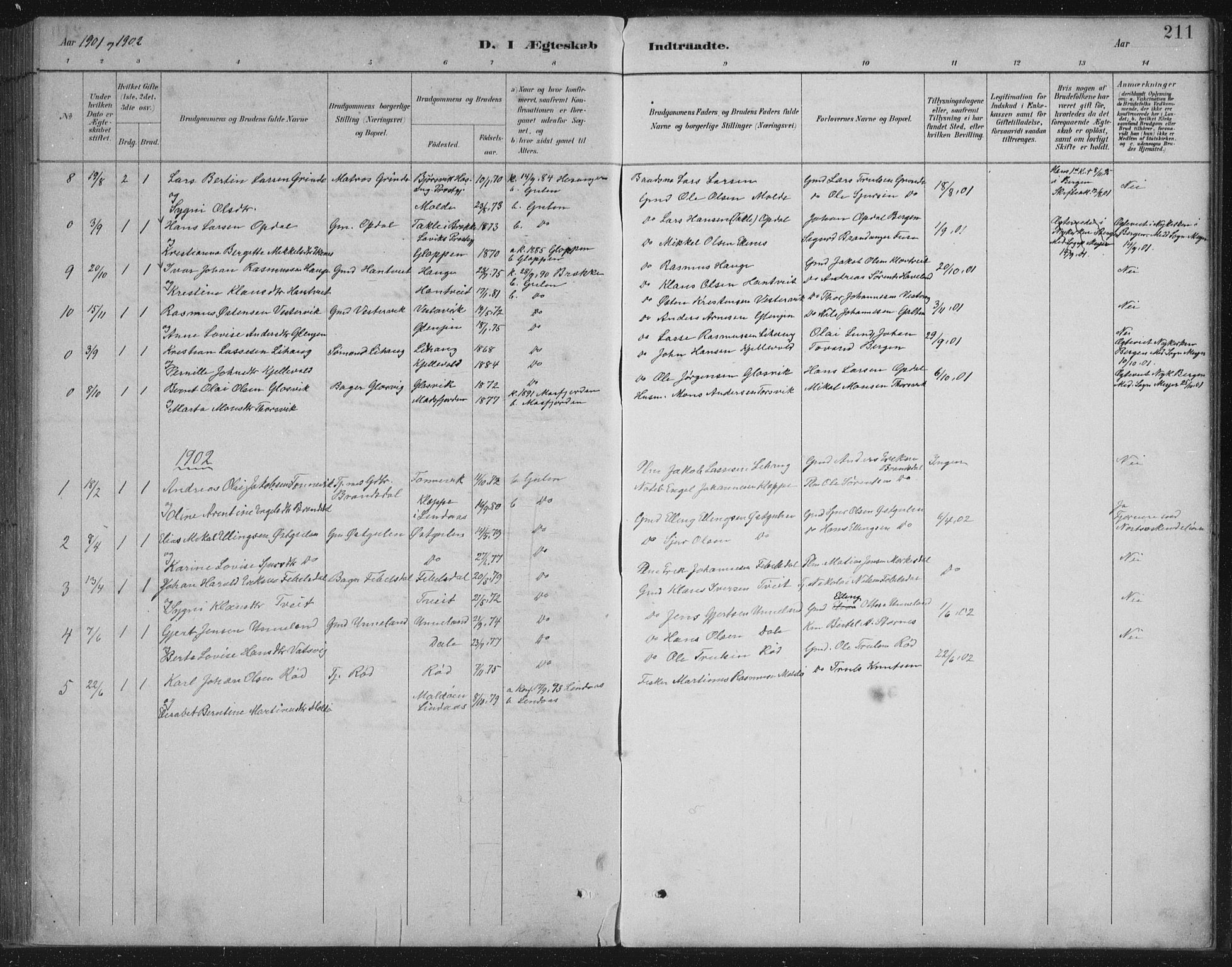 Gulen sokneprestembete, SAB/A-80201/H/Hab/Habb/L0003: Parish register (copy) no. B 3, 1884-1907, p. 211