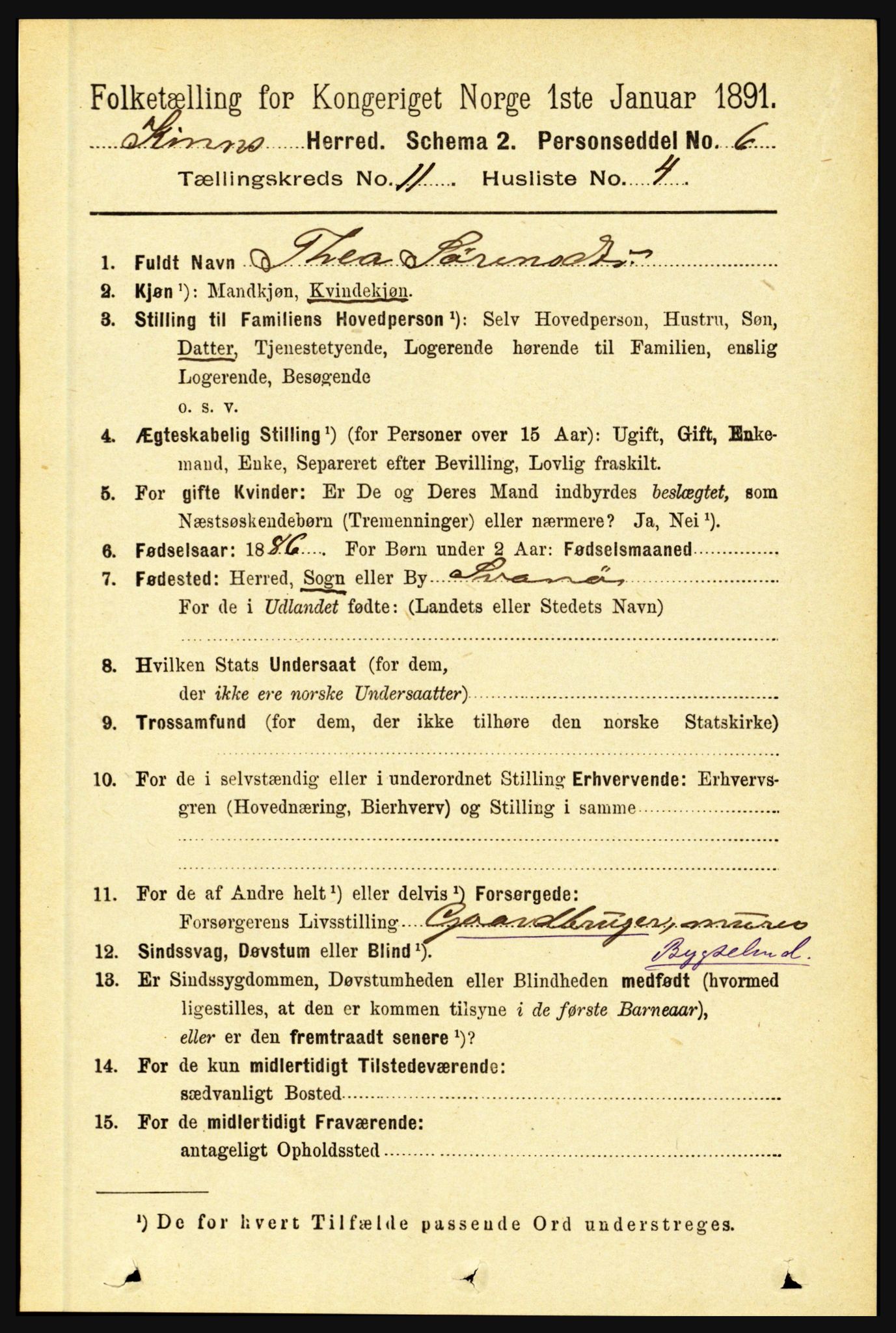 RA, 1891 census for 1437 Kinn, 1891, p. 4086