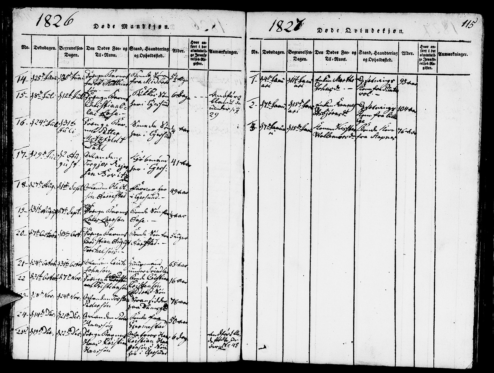 Eigersund sokneprestkontor, SAST/A-101807/S09/L0001: Parish register (copy) no. B 1, 1815-1827, p. 115