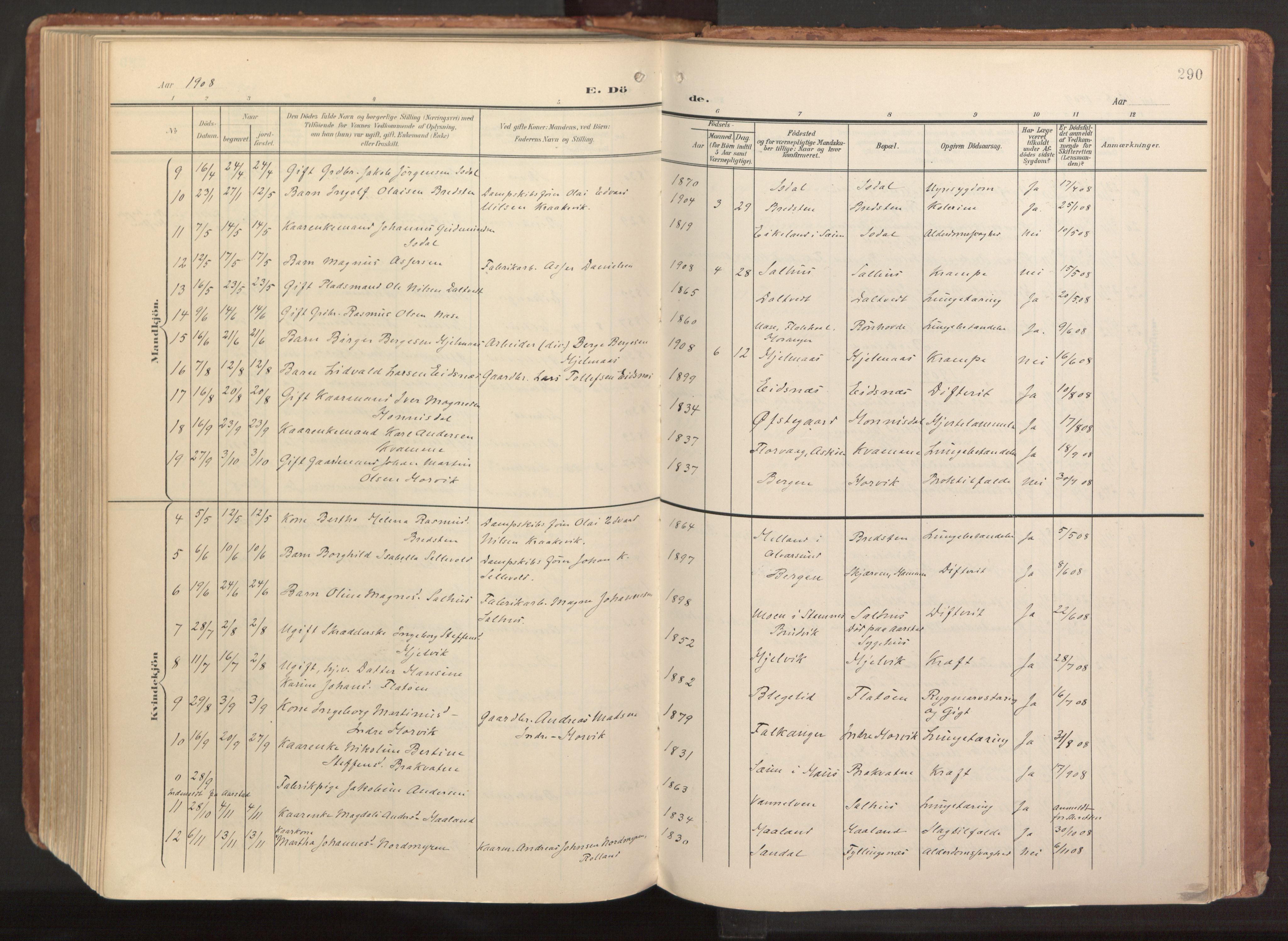 Hamre sokneprestembete, AV/SAB-A-75501/H/Ha/Haa/Haab/L0002: Parish register (official) no. B 2, 1905-1924, p. 290