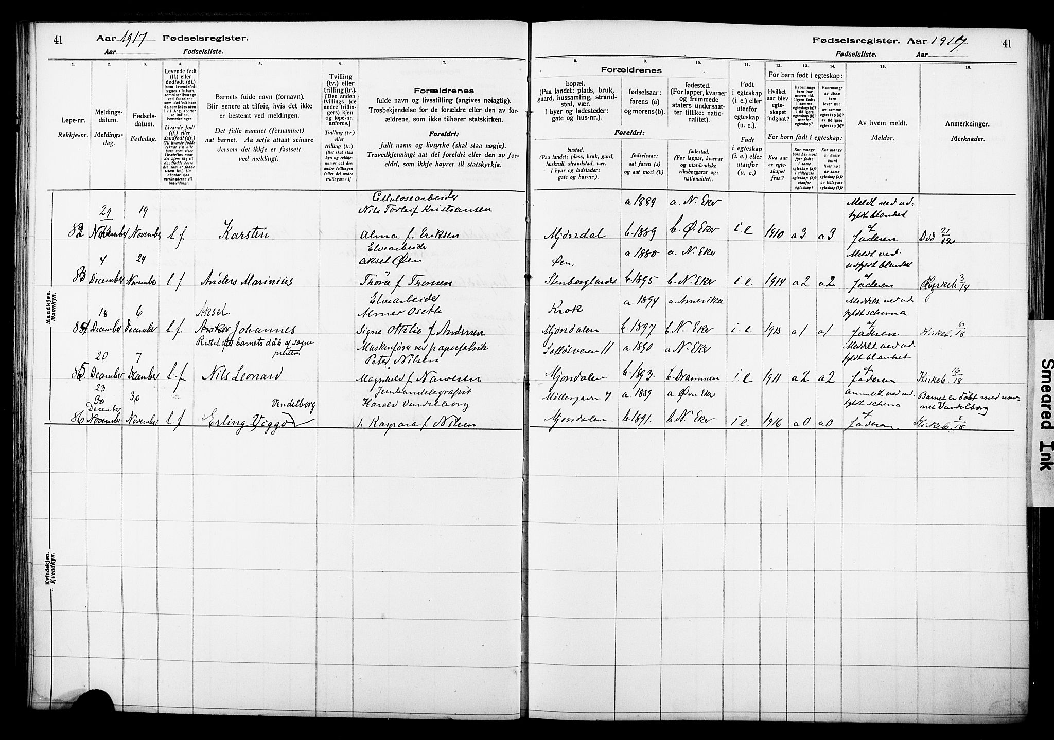 Nedre Eiker kirkebøker, AV/SAKO-A-612/J/Ja/L0001: Birth register no. 1, 1916-1925, p. 41