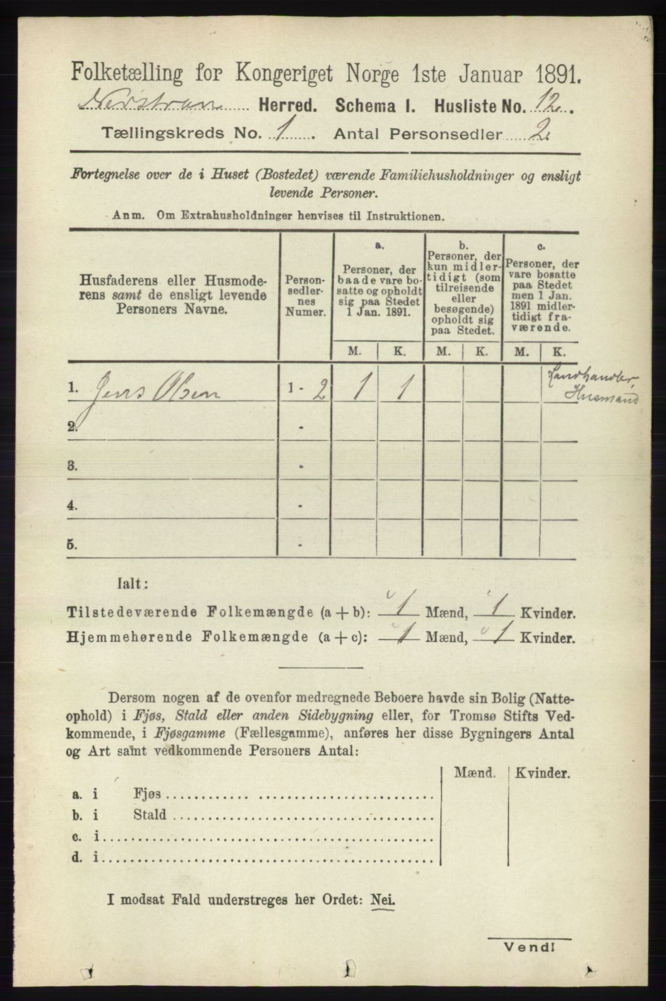 RA, 1891 census for 1139 Nedstrand, 1891, p. 38