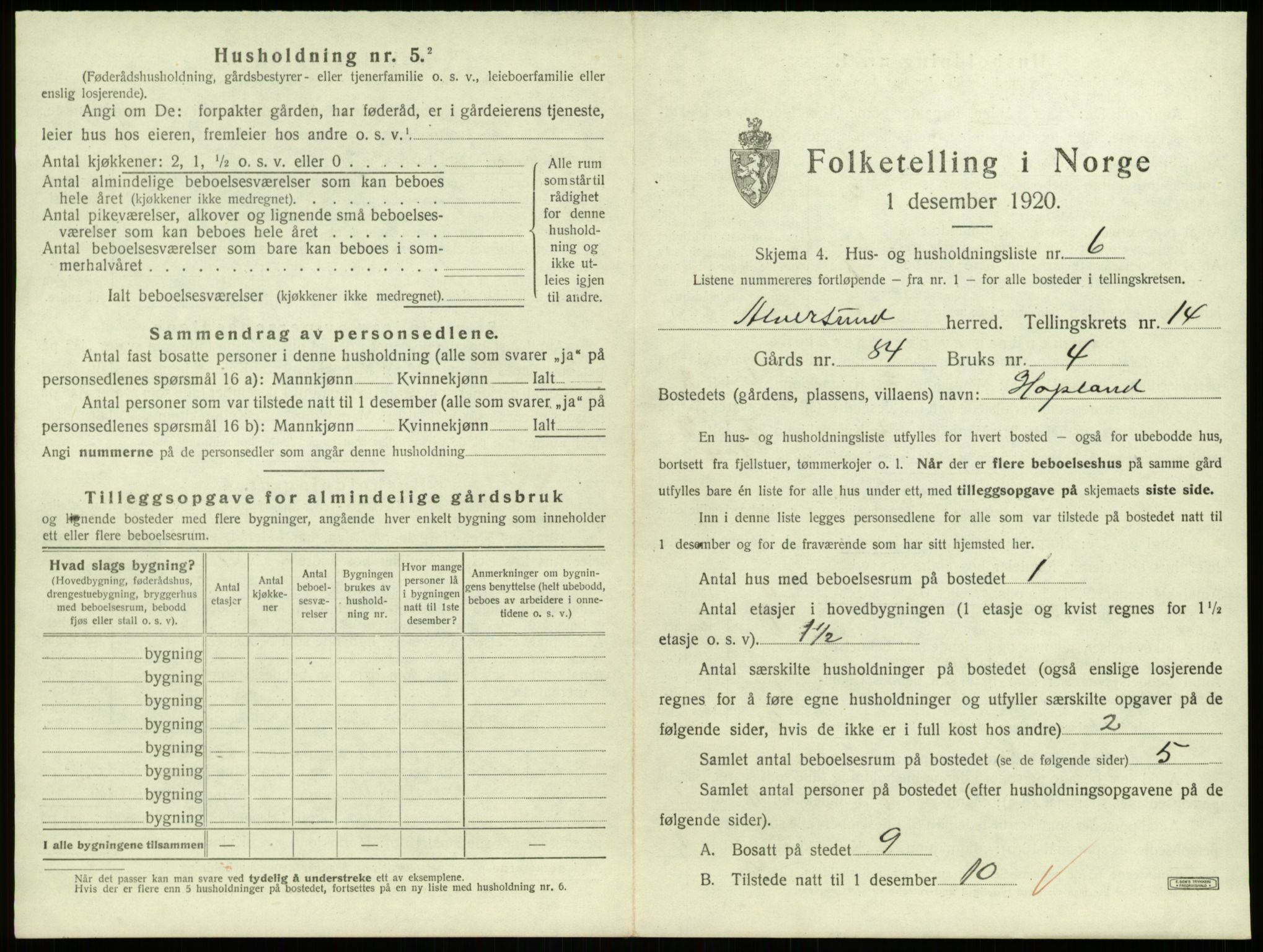 SAB, 1920 census for Alversund, 1920, p. 1035