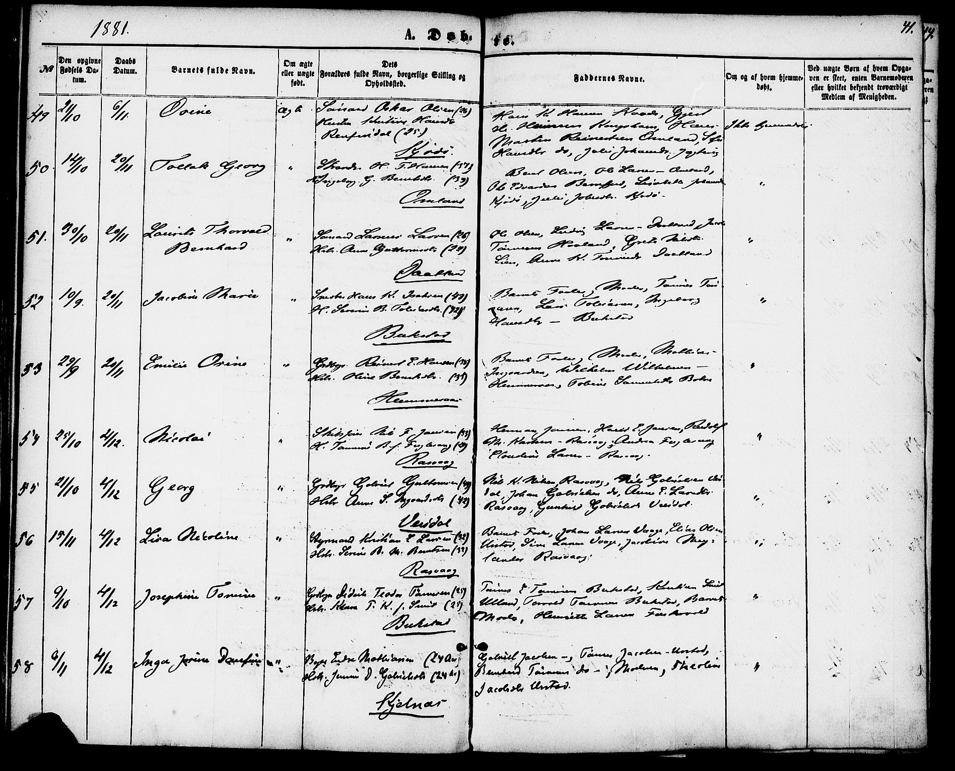 Flekkefjord sokneprestkontor, AV/SAK-1111-0012/F/Fa/Fab/L0005: Parish register (official) no. A 5, 1870-1886, p. 41