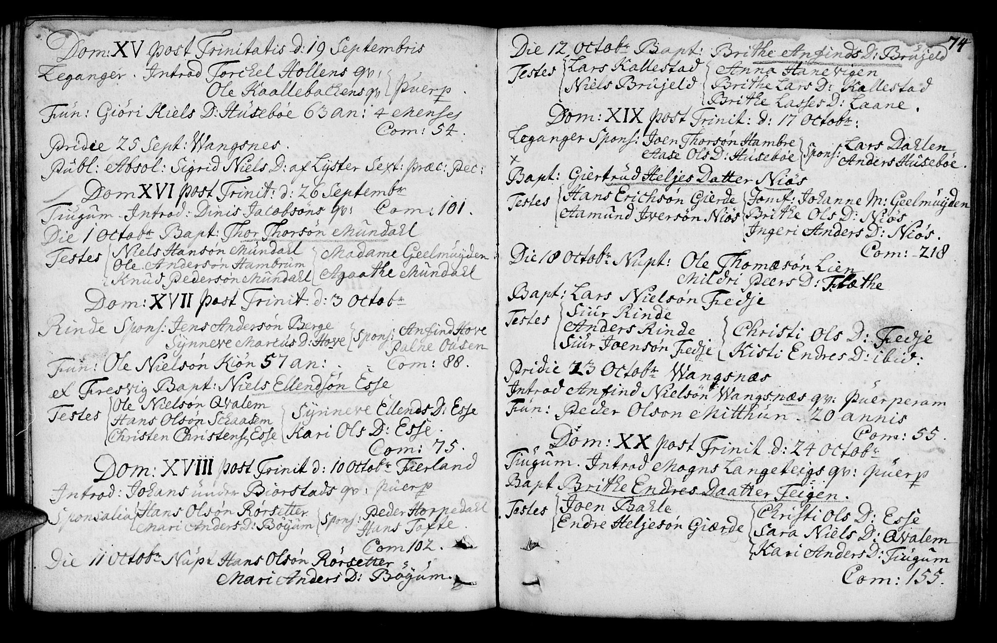 Leikanger sokneprestembete, AV/SAB-A-81001/H/Haa/Haaa/L0003: Parish register (official) no. A 3, 1756-1770, p. 74