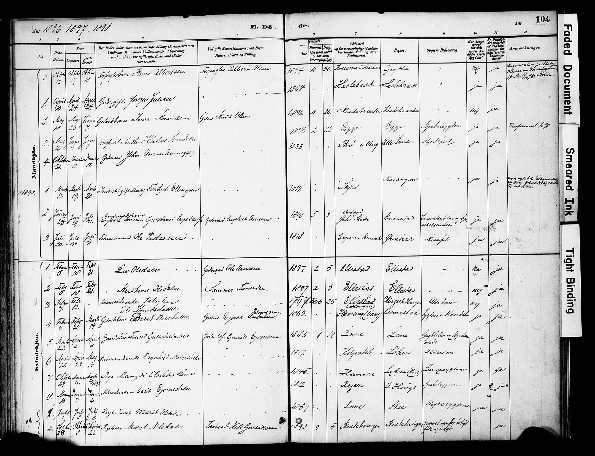 Vestre Slidre prestekontor, AV/SAH-PREST-136/H/Ha/Haa/L0005: Parish register (official) no. 5, 1881-1912, p. 104