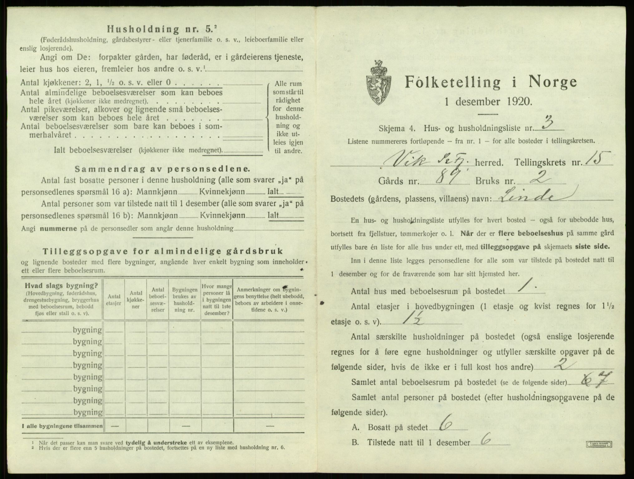 SAB, 1920 census for Vik, 1920, p. 1244