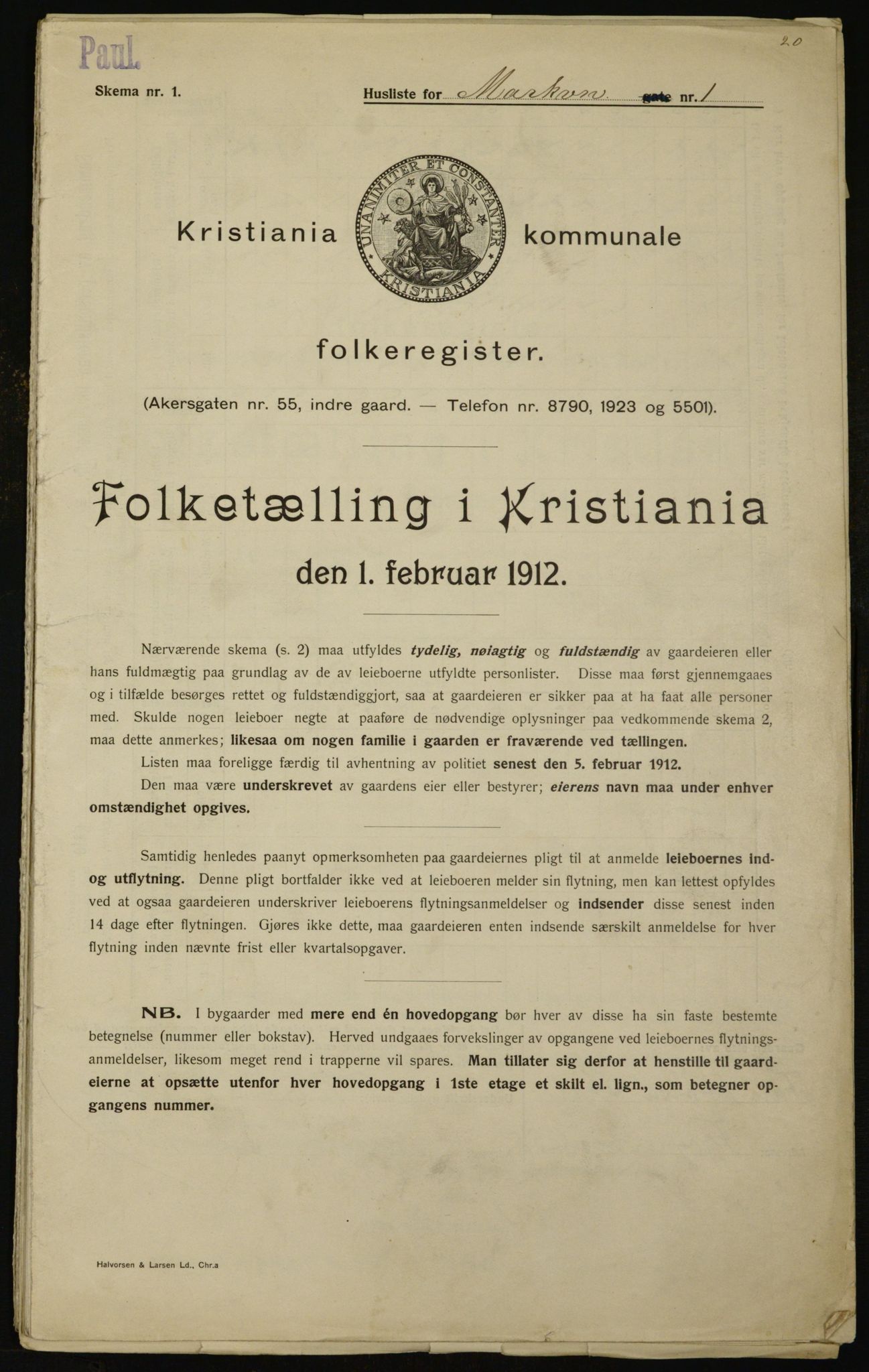 OBA, Municipal Census 1912 for Kristiania, 1912, p. 63356