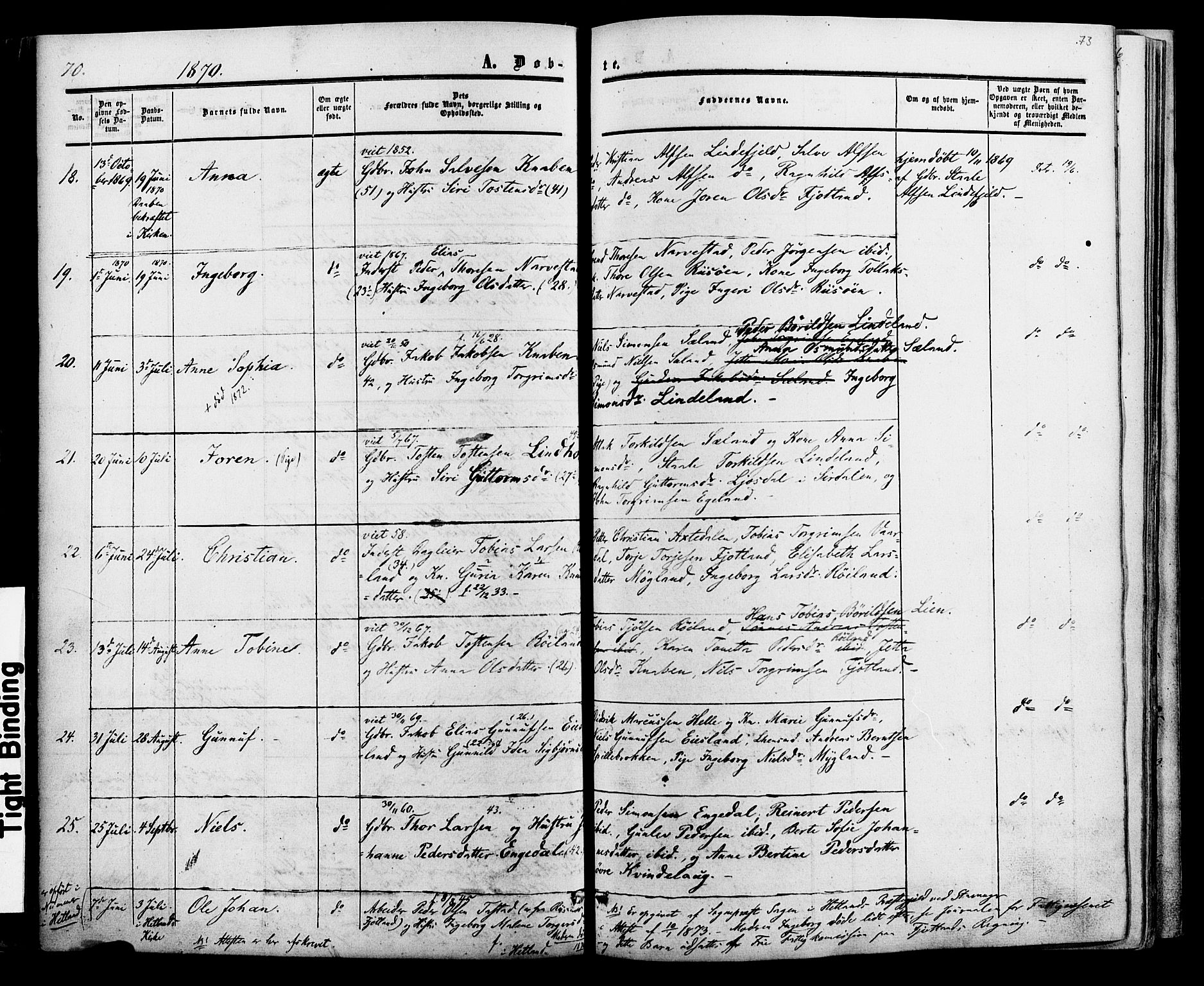 Fjotland sokneprestkontor, SAK/1111-0010/F/Fa/L0001: Parish register (official) no. A 1, 1850-1879, p. 73