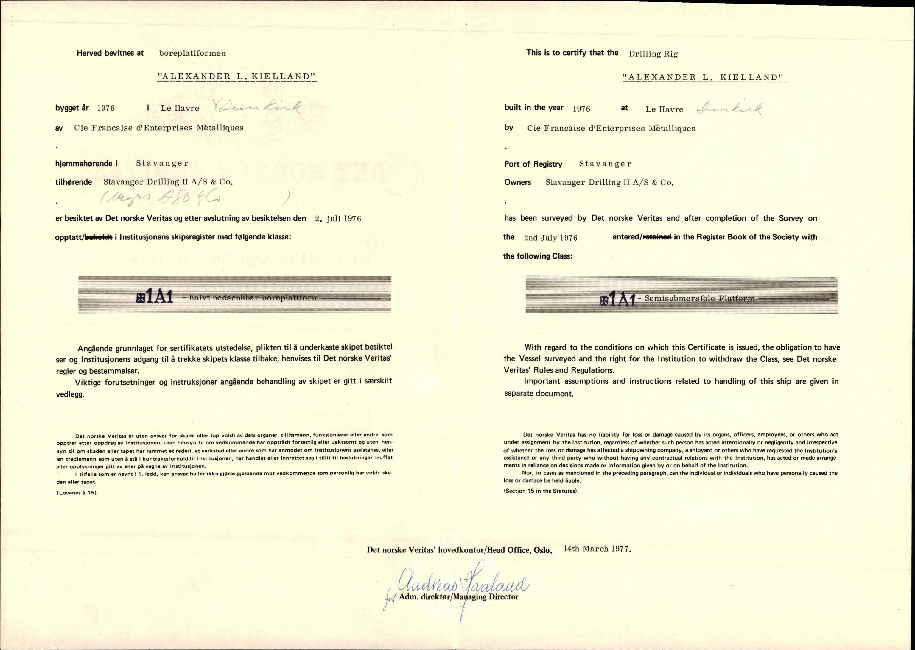 Pa 1503 - Stavanger Drilling AS, AV/SAST-A-101906/2/E/Eb/Eba/L0007: Sak og korrespondanse, 1975-1980