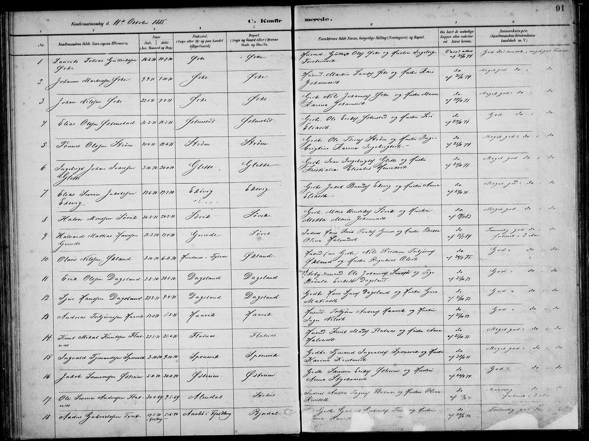 Skjold sokneprestkontor, AV/SAST-A-101847/H/Ha/Haa/L0010: Parish register (official) no. A 10, 1882-1897, p. 91