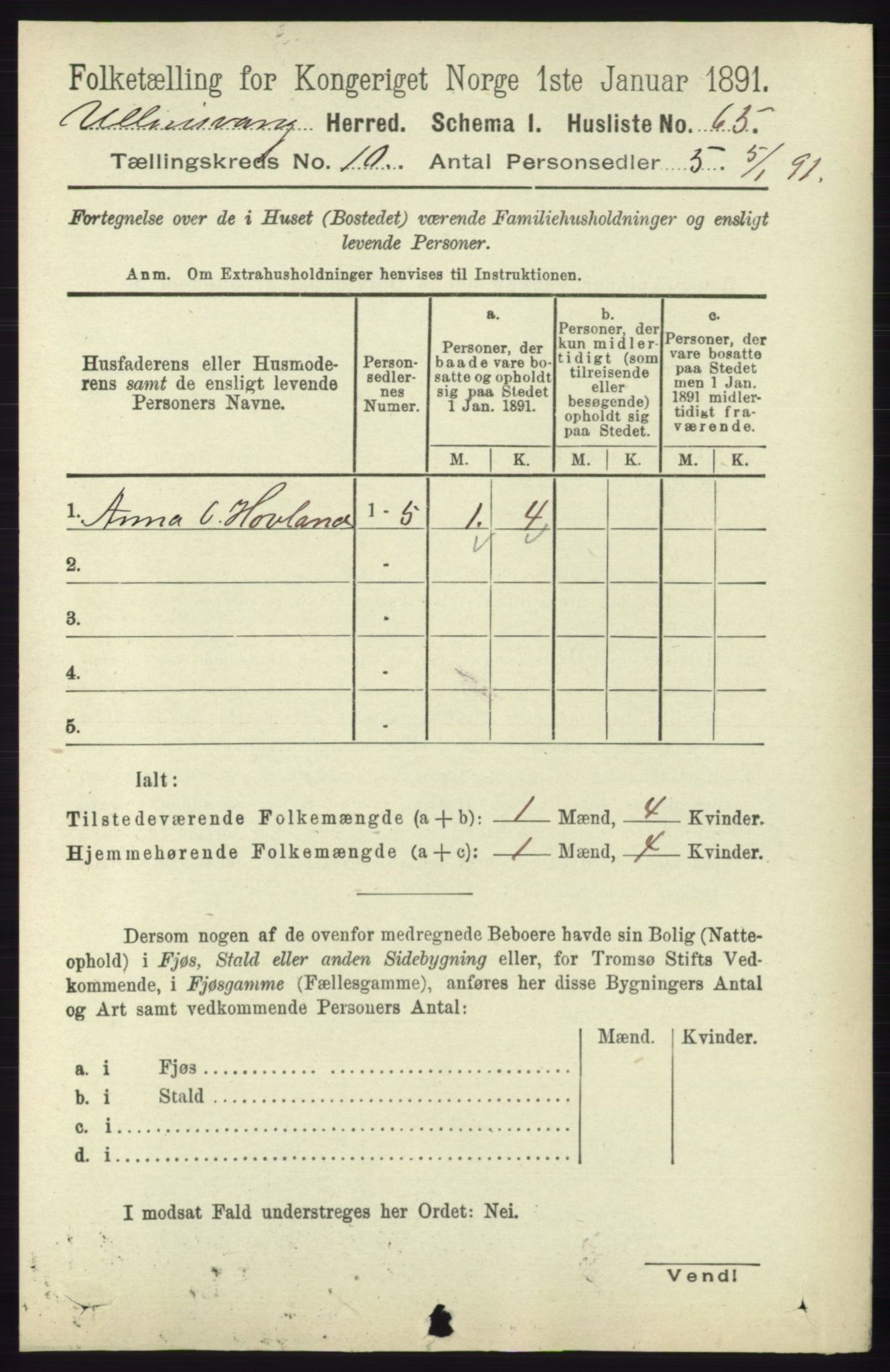 RA, 1891 census for 1230 Ullensvang, 1891, p. 3746