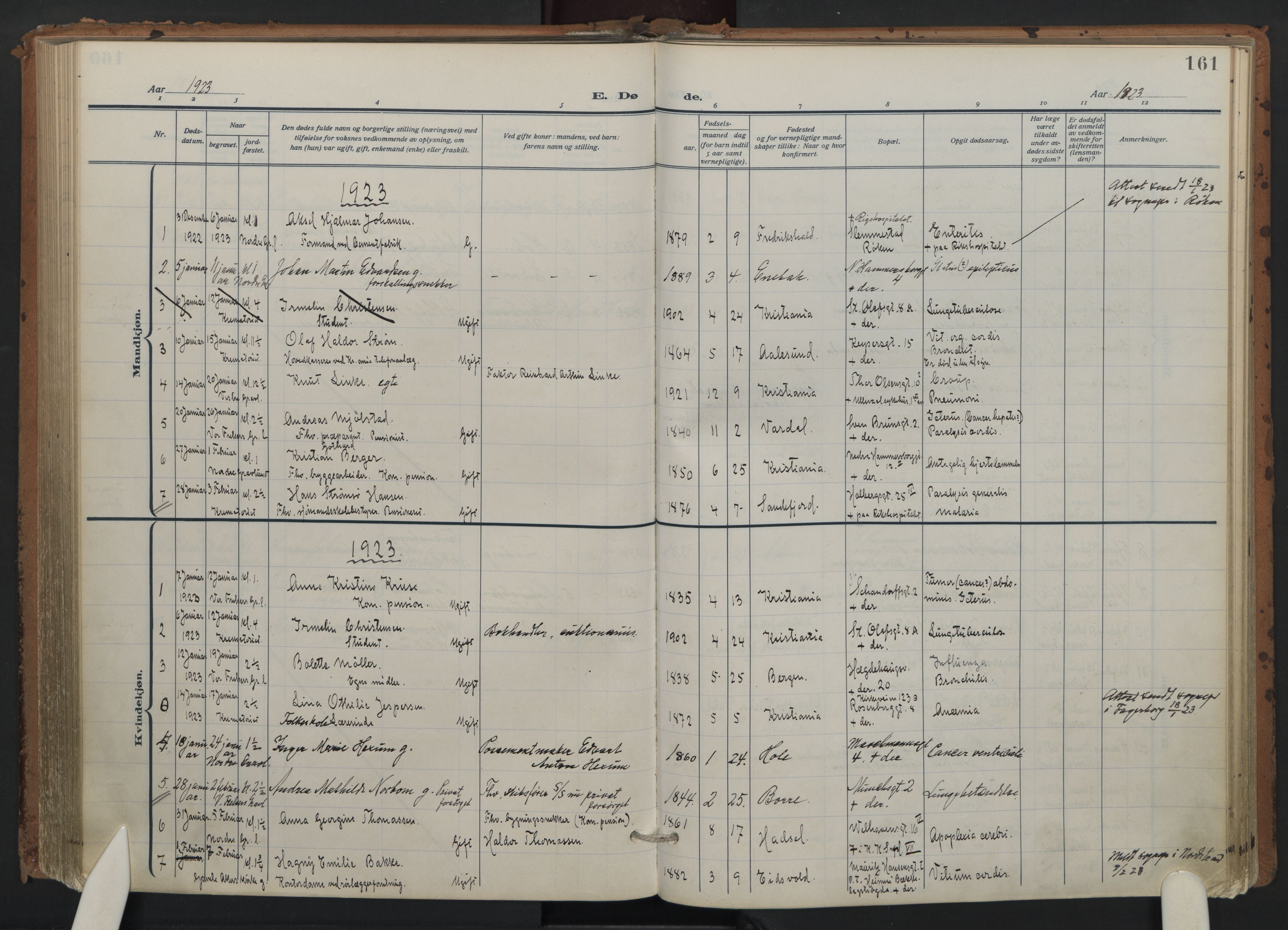 Trefoldighet prestekontor Kirkebøker, AV/SAO-A-10882/F/Fd/L0005: Parish register (official) no. IV 5, 1912-1929, p. 161