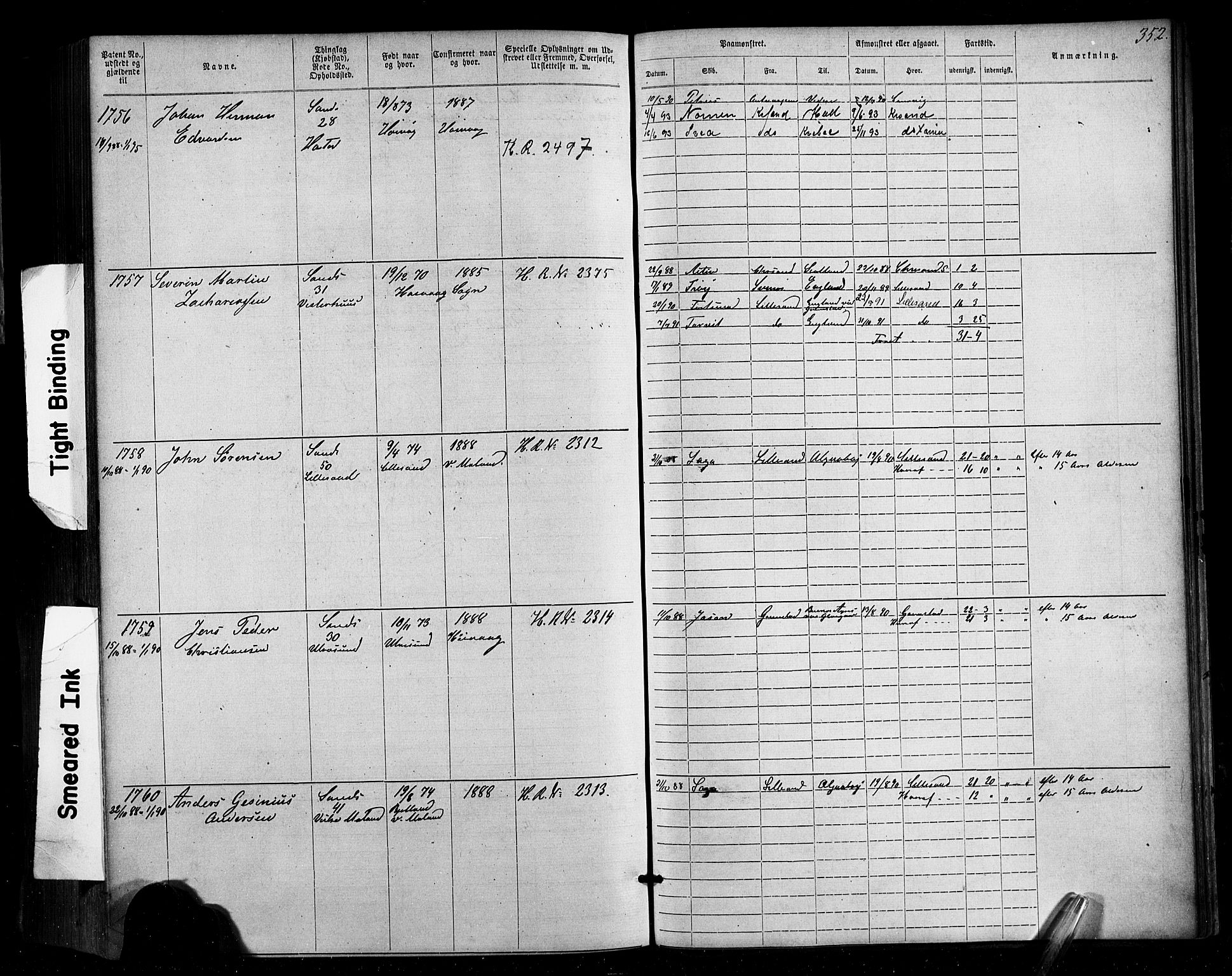 Lillesand mønstringskrets, SAK/2031-0014/F/Fa/L0002: Annotasjonsrulle nr 1-1910 med register, W-8, 1868-1891, p. 361