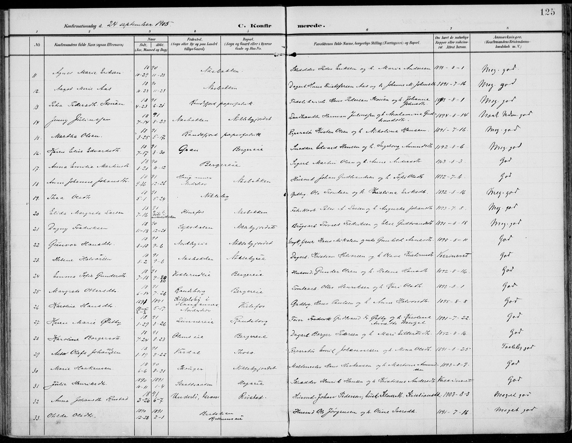 Jevnaker prestekontor, AV/SAH-PREST-116/H/Ha/Haa/L0011: Parish register (official) no. 11, 1902-1913, p. 125
