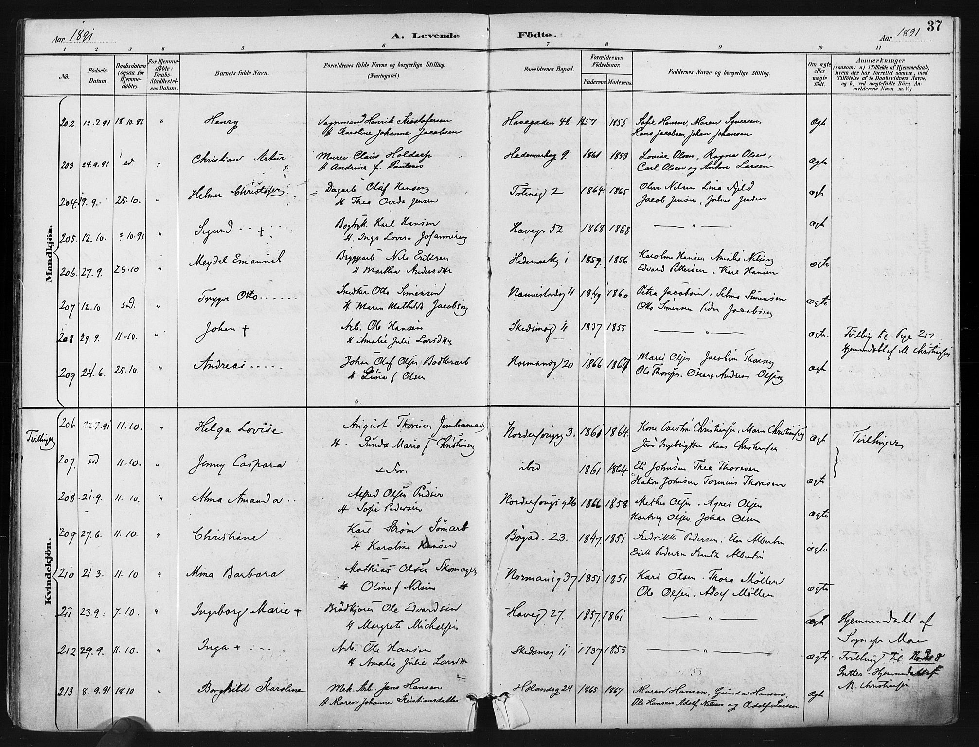 Kampen prestekontor Kirkebøker, SAO/A-10853/F/Fa/L0005: Parish register (official) no. I 5, 1890-1902, p. 37