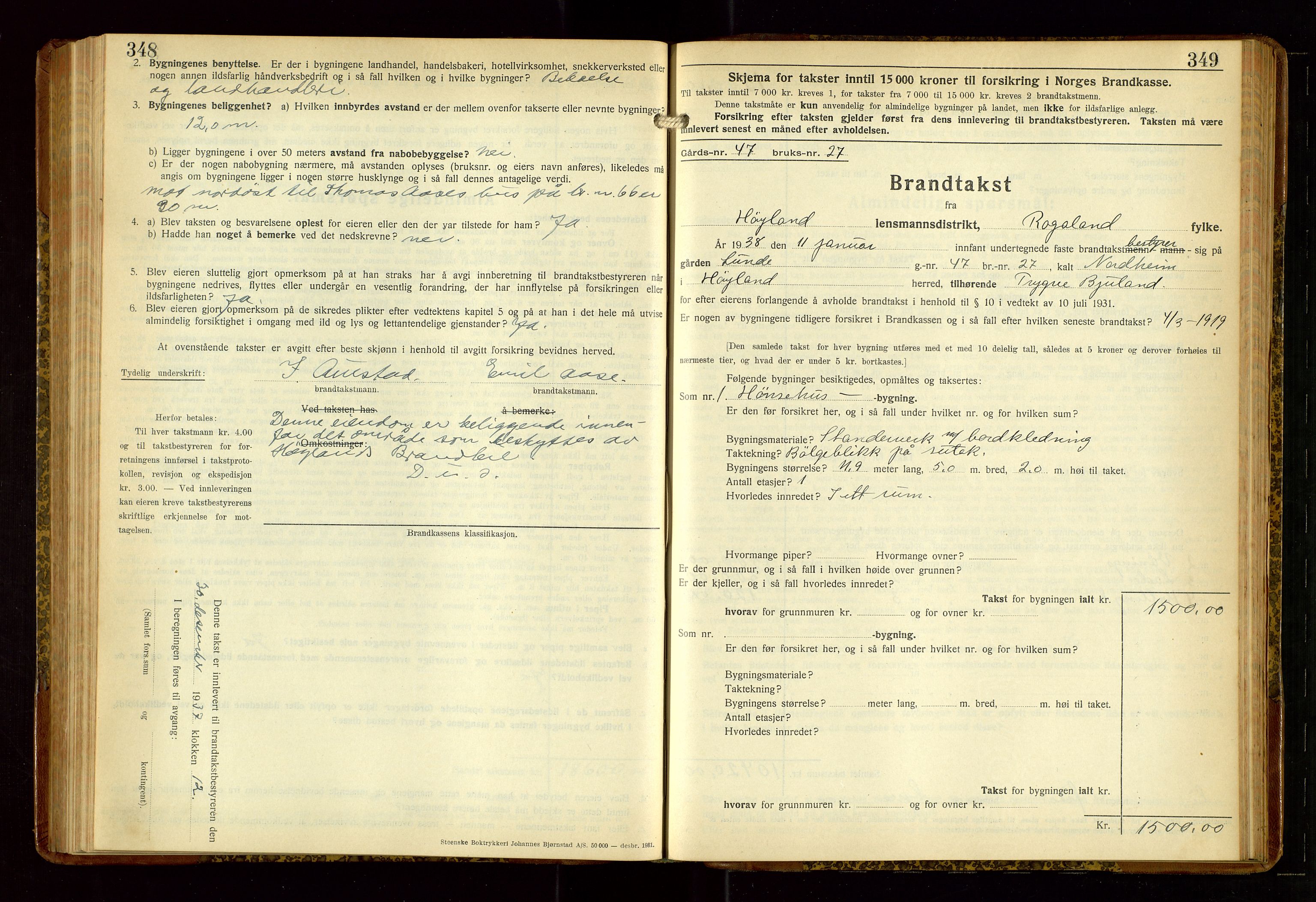 Høyland/Sandnes lensmannskontor, AV/SAST-A-100166/Gob/L0006: "Brandtakstprotokoll", 1936-1938, p. 348-349