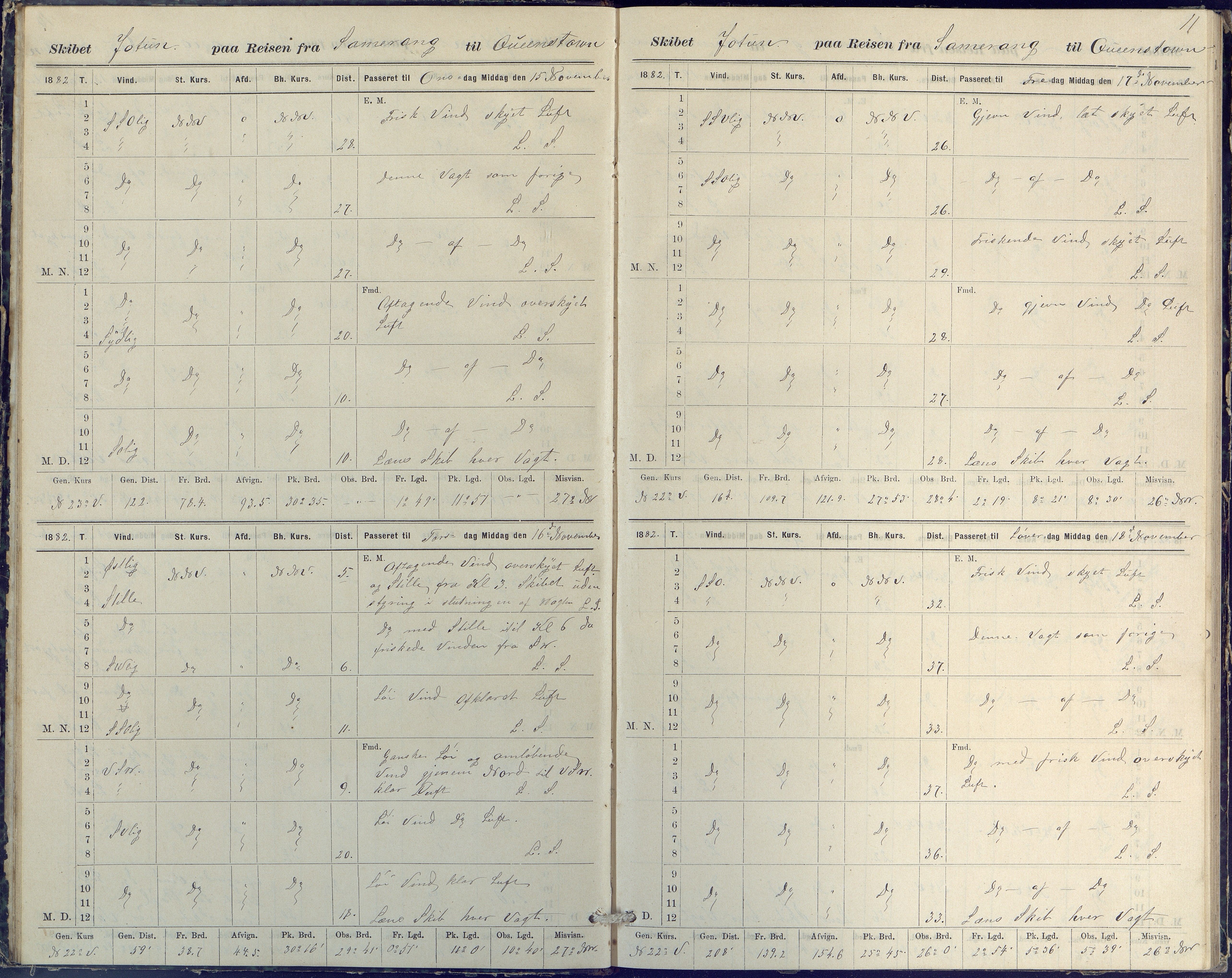 Fartøysarkivet, AAKS/PA-1934/F/L0186/0003: Jotun (bark) / Skipsjournal Jotun 1882-1884, 1882-1884, p. 11