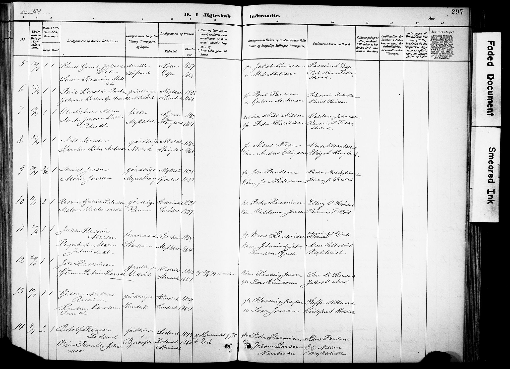 Eid sokneprestembete, AV/SAB-A-82301/H/Hab/Habb/L0002: Parish register (copy) no. B 2, 1882-1907, p. 297