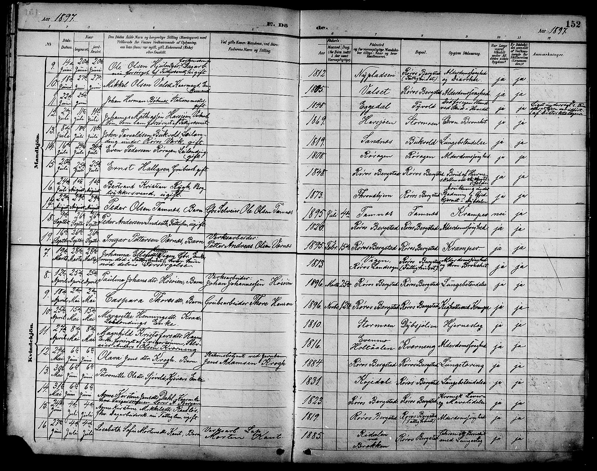 Ministerialprotokoller, klokkerbøker og fødselsregistre - Sør-Trøndelag, SAT/A-1456/681/L0941: Parish register (copy) no. 681C05, 1896-1905, p. 152