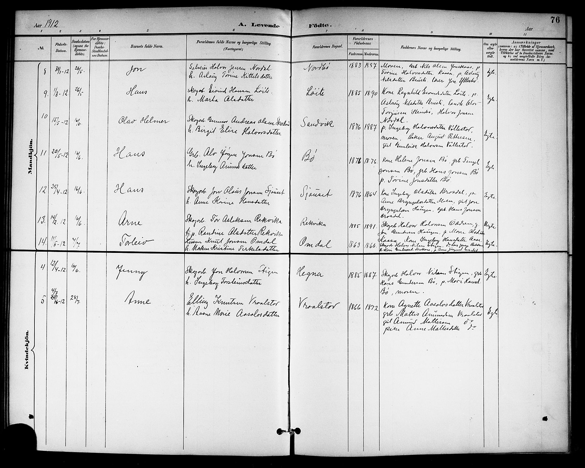 Drangedal kirkebøker, SAKO/A-258/G/Gb/L0002: Parish register (copy) no. II 2, 1895-1918, p. 76