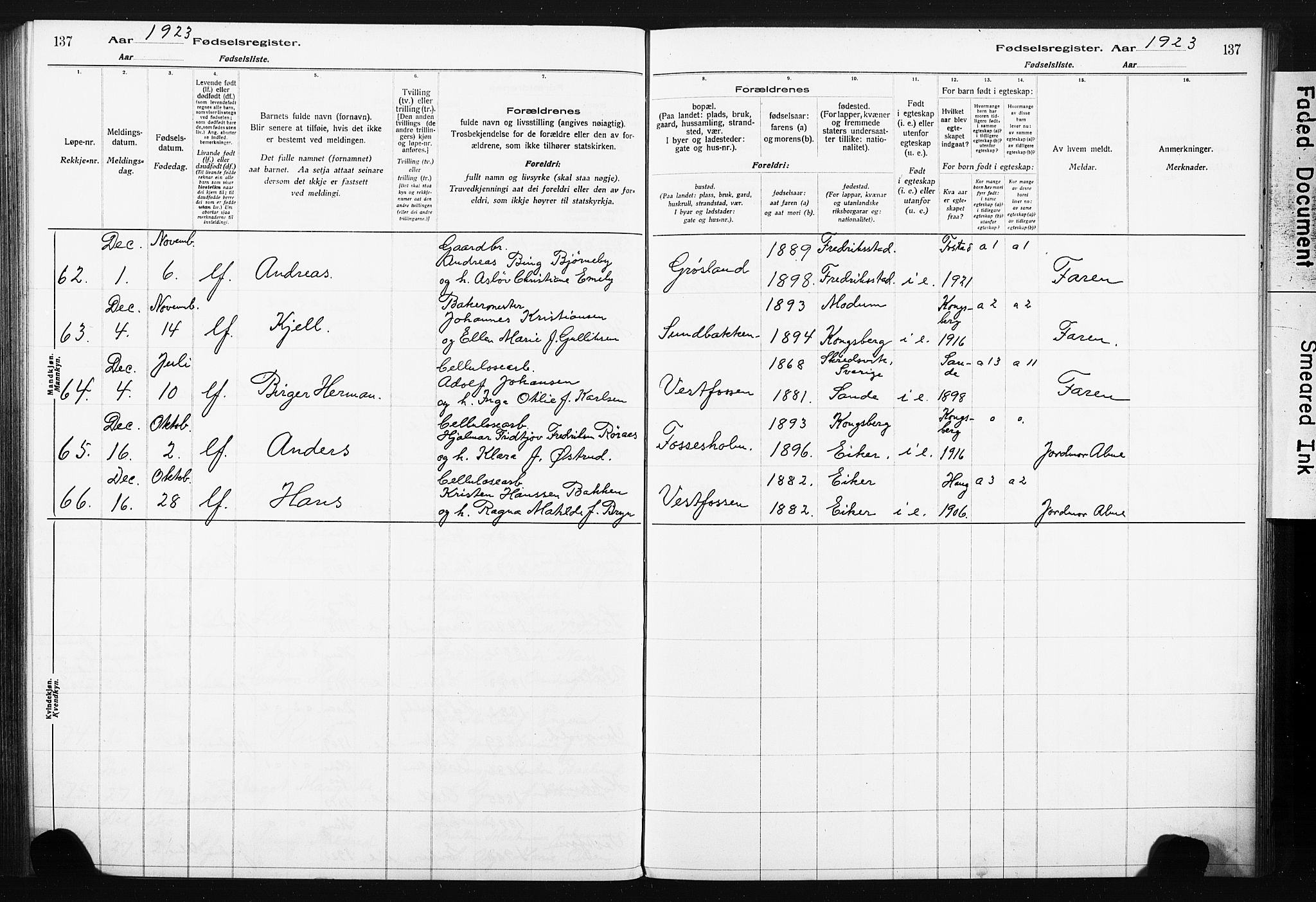 Eiker kirkebøker, AV/SAKO-A-4/J/Ja/L0001: Birth register no. I 1, 1916-1927, p. 137