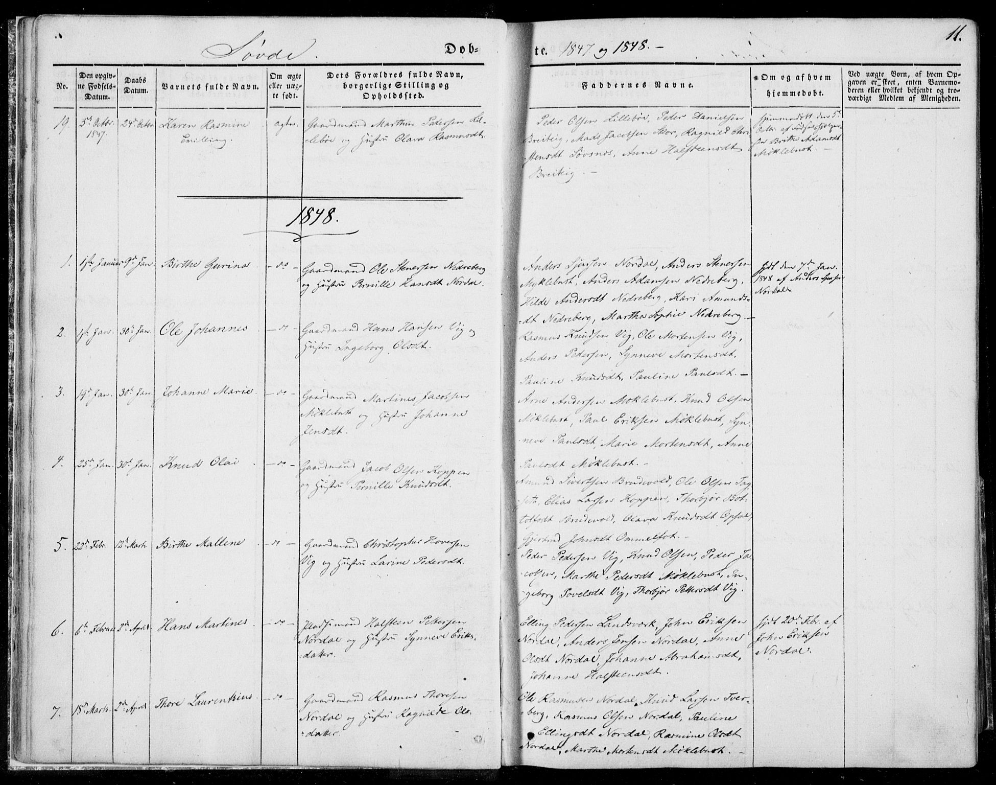 Ministerialprotokoller, klokkerbøker og fødselsregistre - Møre og Romsdal, SAT/A-1454/502/L0023: Parish register (official) no. 502A01, 1844-1873, p. 11