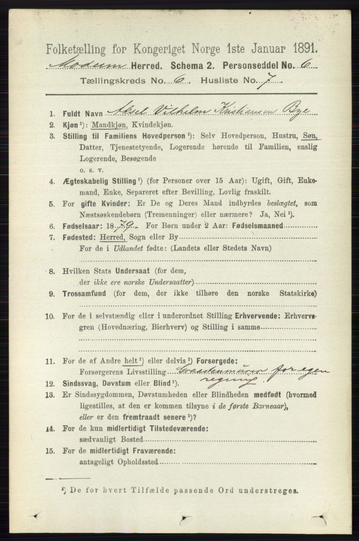 RA, 1891 census for 0623 Modum, 1891, p. 2170