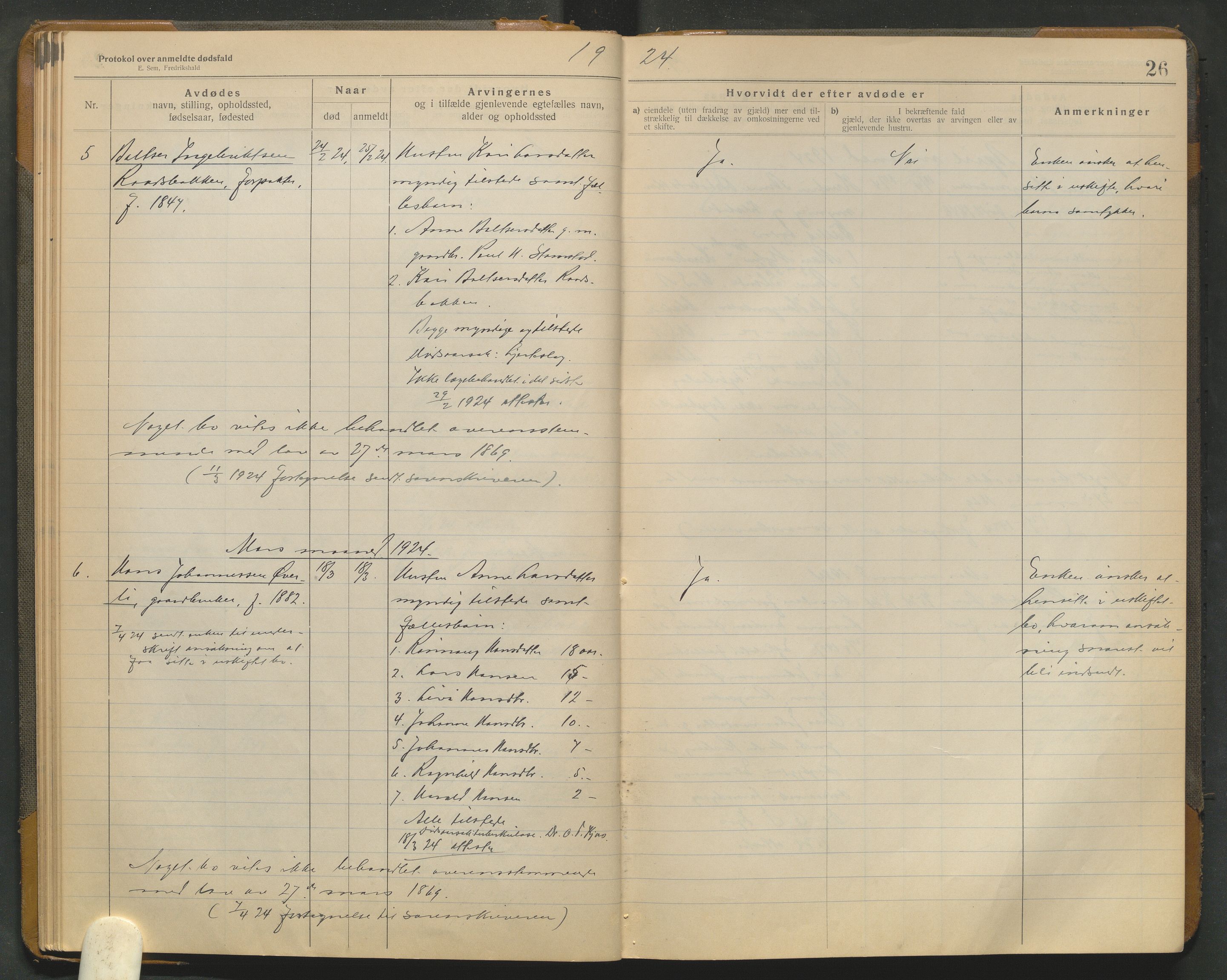 Lom lensmannskontor, AV/SAH-PGL-006/H/Ha/Haa/L0001/0004: Dødsfallsprotokoller / Dødsfallsprotokoll, 1922-1937, p. 26