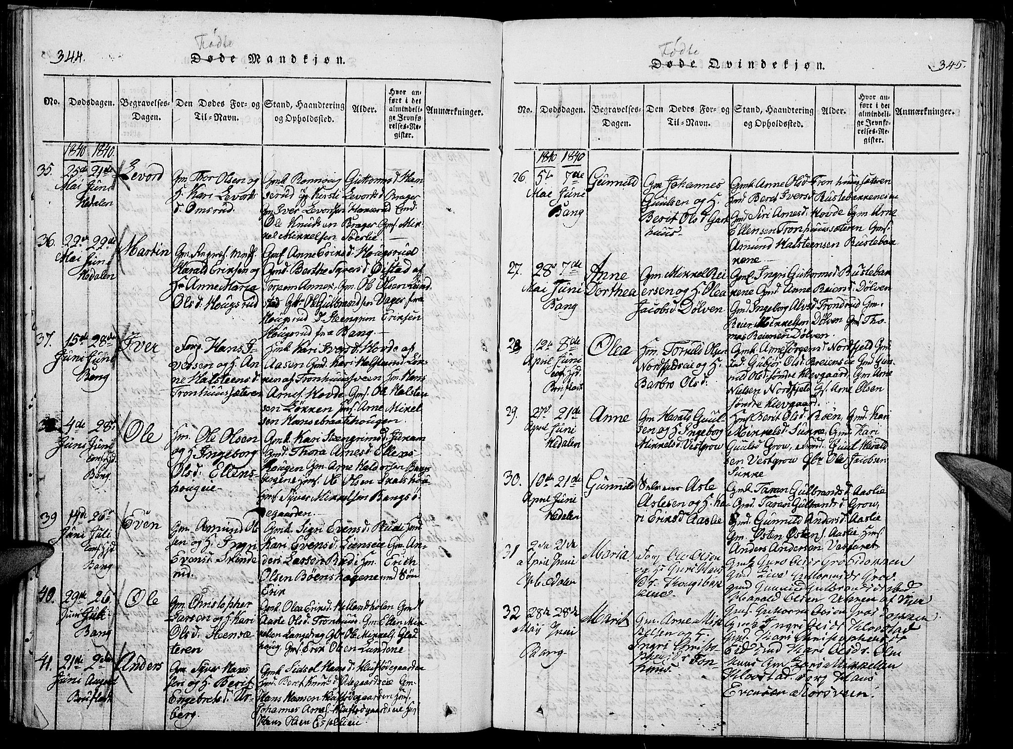 Sør-Aurdal prestekontor, SAH/PREST-128/H/Ha/Haa/L0003: Parish register (official) no. 3, 1825-1840, p. 344-345