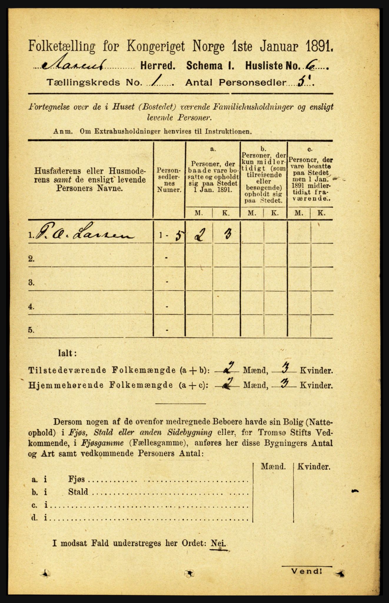 RA, 1891 census for 1716 Åsen, 1891, p. 22
