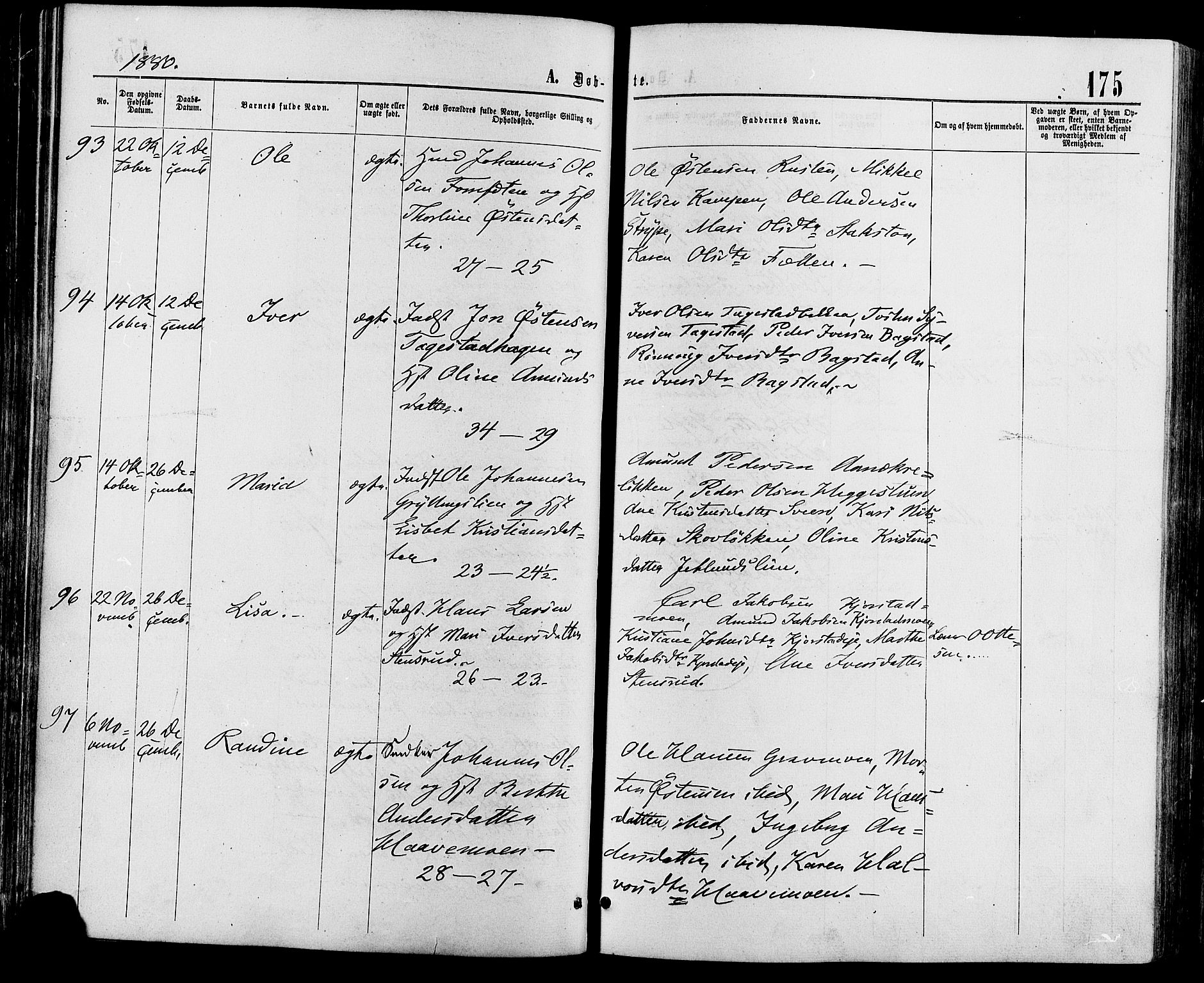 Sør-Fron prestekontor, AV/SAH-PREST-010/H/Ha/Haa/L0002: Parish register (official) no. 2, 1864-1880, p. 175