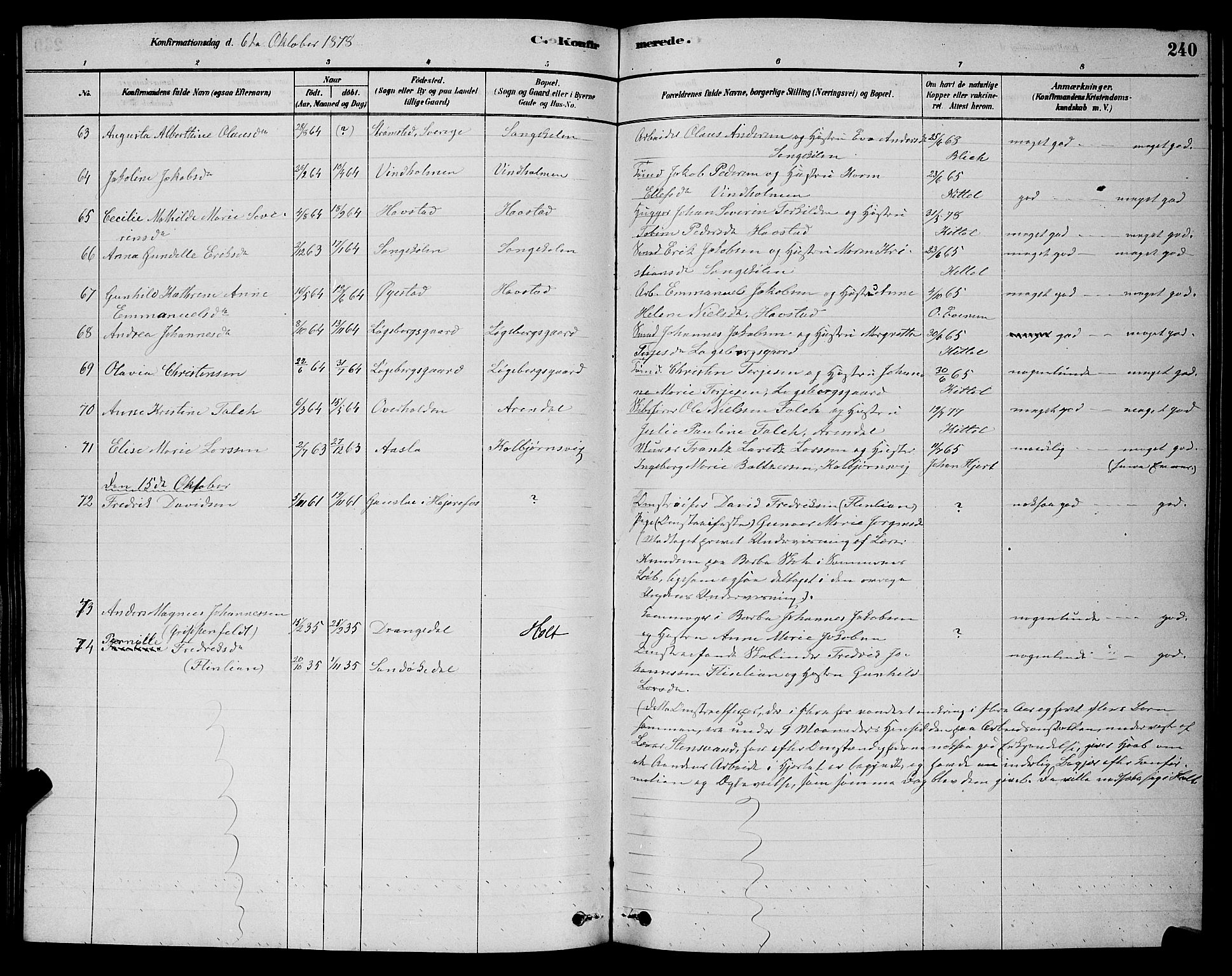 Barbu sokneprestkontor, AV/SAK-1111-0003/F/Fb/L0001: Parish register (copy) no. B 1, 1878-1890, p. 240