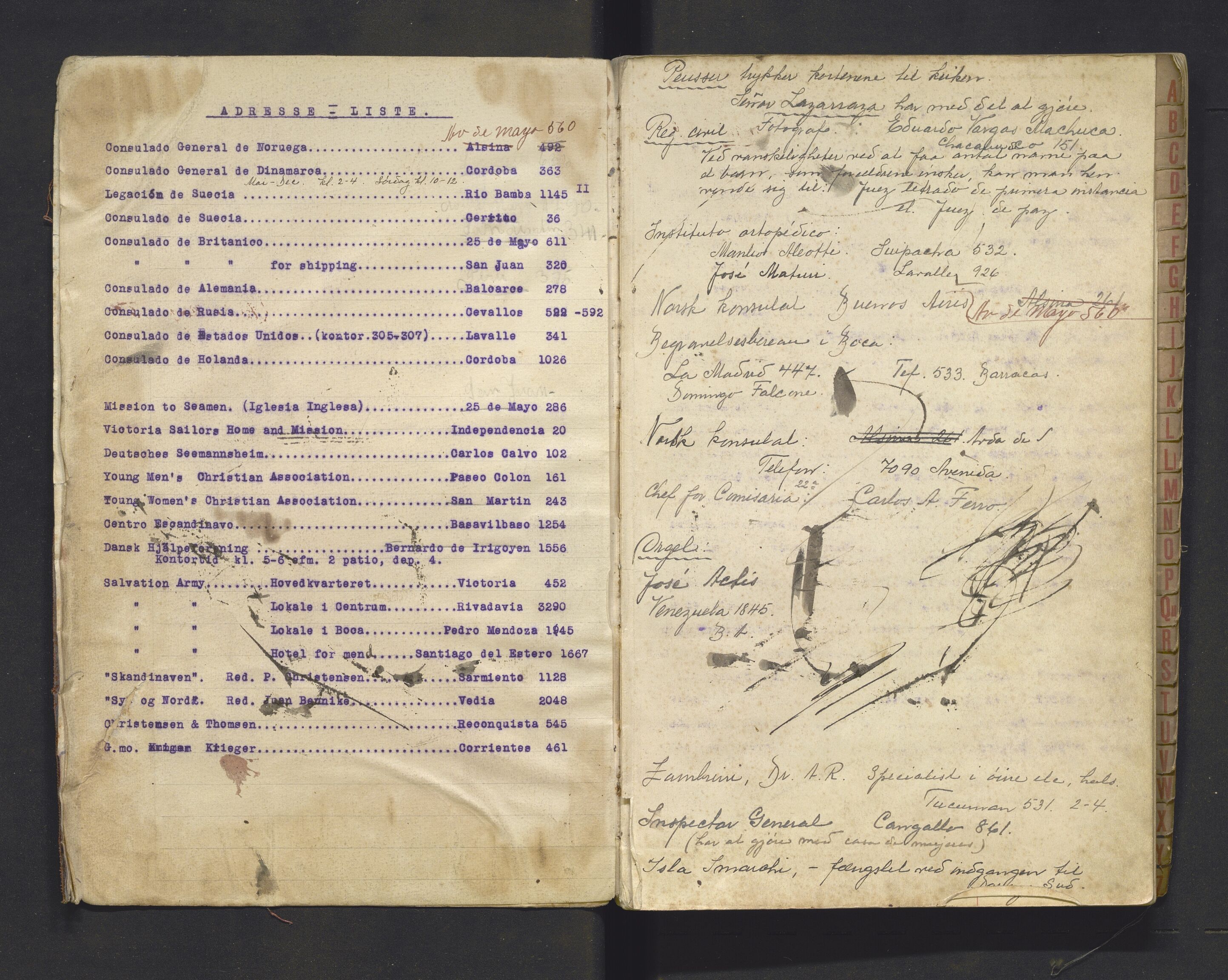 Den norske sjømannsmisjon i utlandet/Syd-Amerika (Buenos Aires m.fl.), AV/SAB-SAB/PA-0118/F/L0003/0003: Adressebøker / Adressebok for fastboende i Buenos Aires og andre steder, 1920-1930