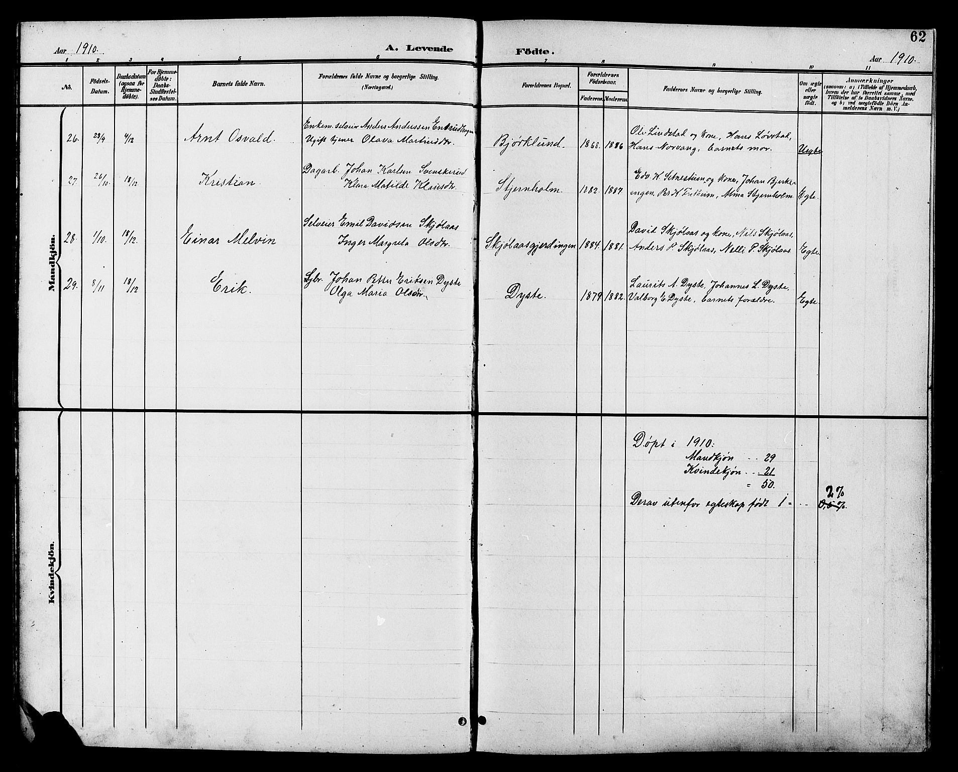 Vestre Toten prestekontor, AV/SAH-PREST-108/H/Ha/Hab/L0011: Parish register (copy) no. 11, 1901-1911, p. 62