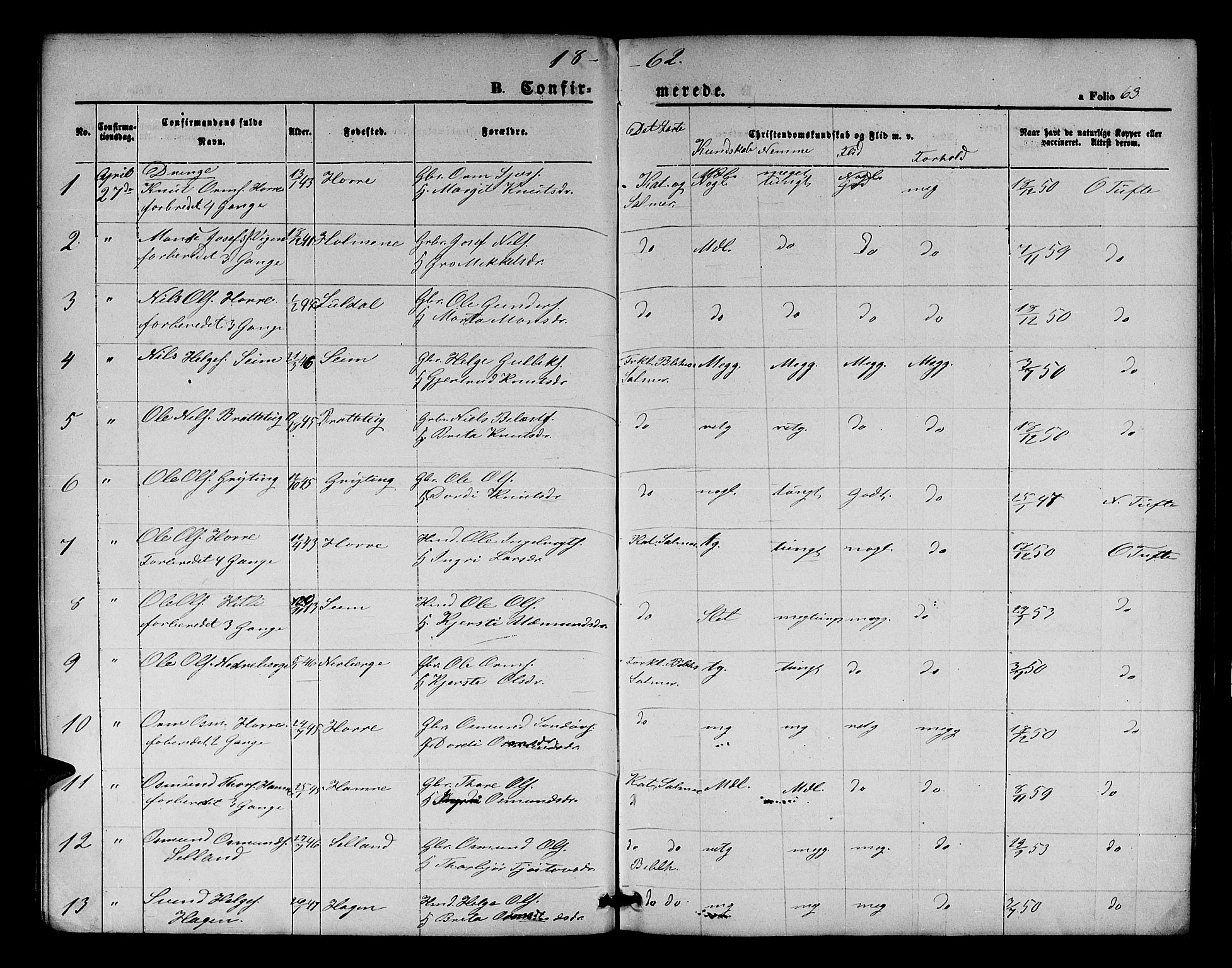 Røldal sokneprestembete, SAB/A-100247: Parish register (copy) no. A 2, 1861-1886, p. 63