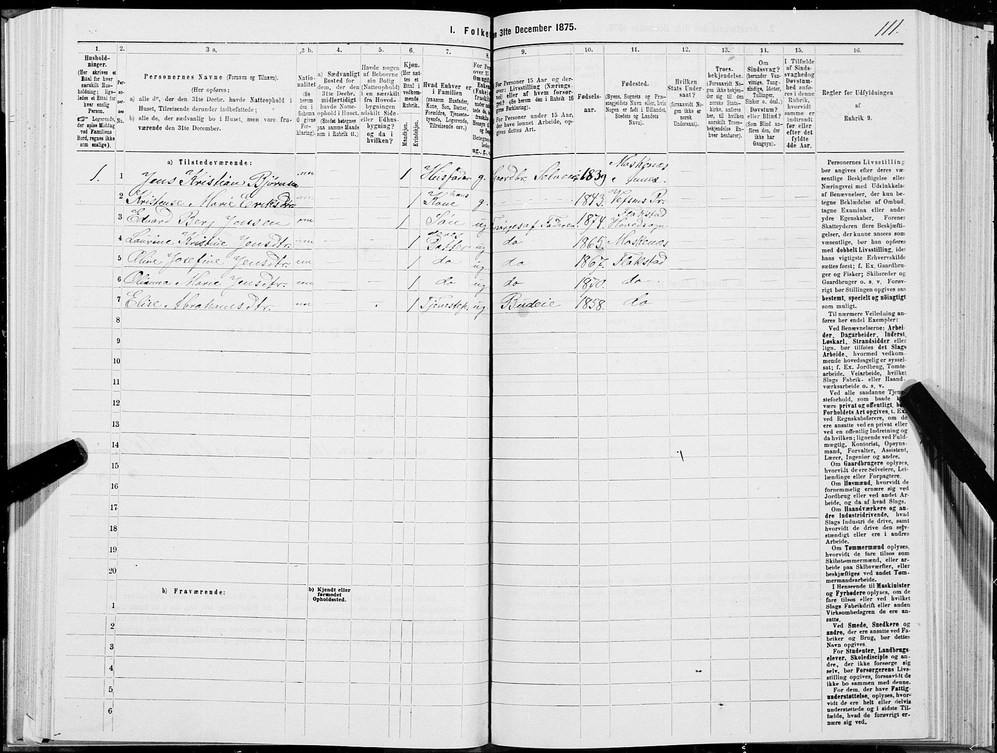 SAT, 1875 census for 1859P Flakstad, 1875, p. 1111