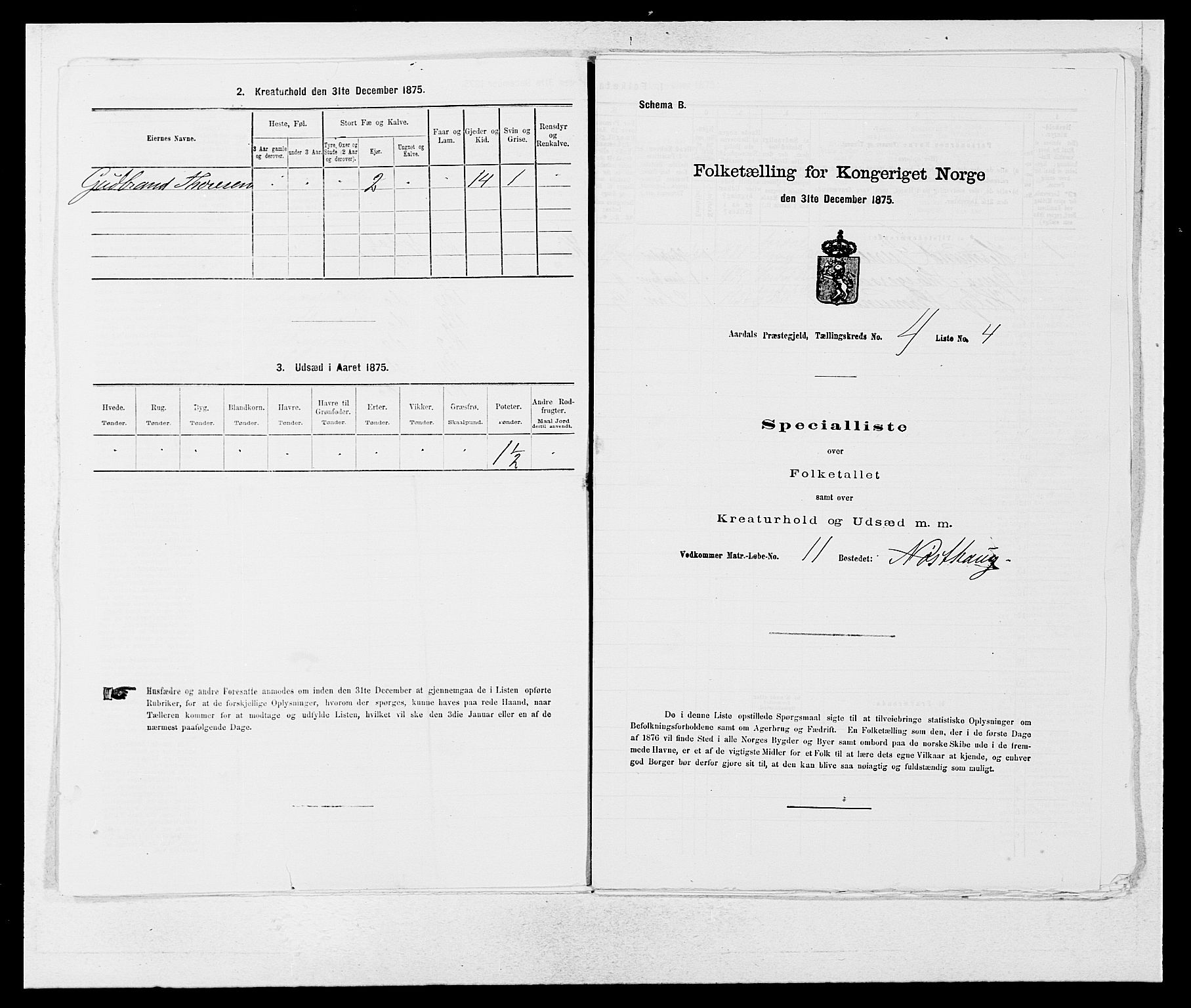 SAB, 1875 census for 1424P Årdal, 1875, p. 401