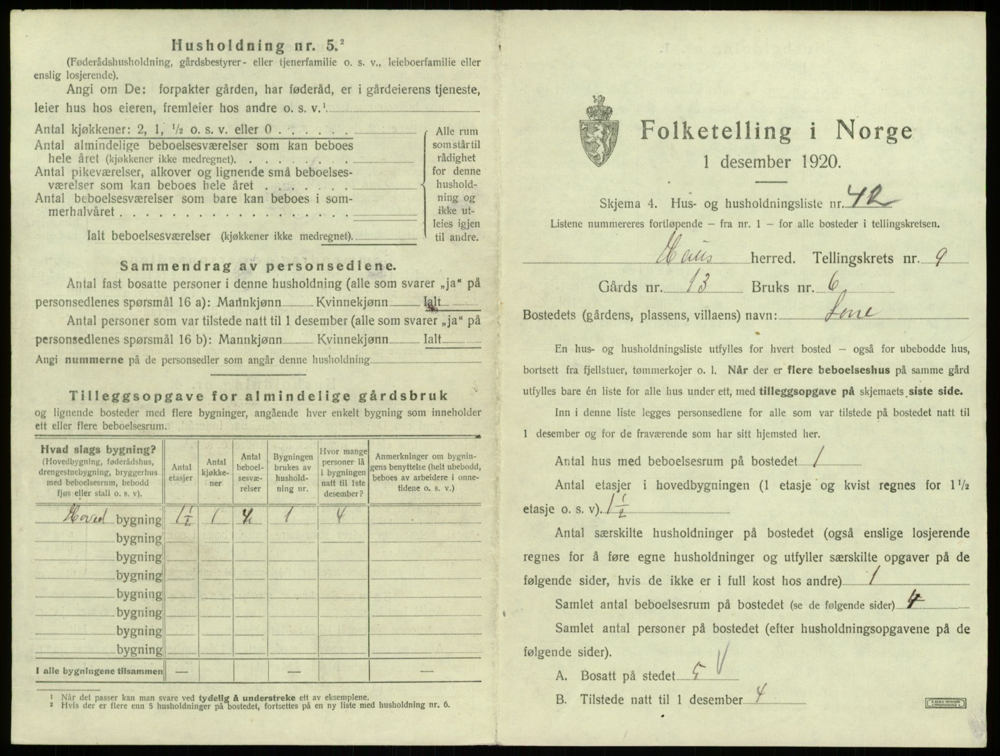 SAB, 1920 census for Haus, 1920, p. 725