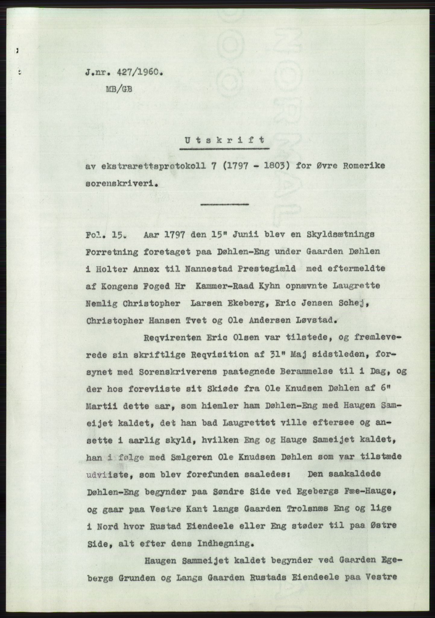 Statsarkivet i Oslo, SAO/A-10621/Z/Zd/L0011: Avskrifter, j.nr 4-798/1960, 1960, p. 233