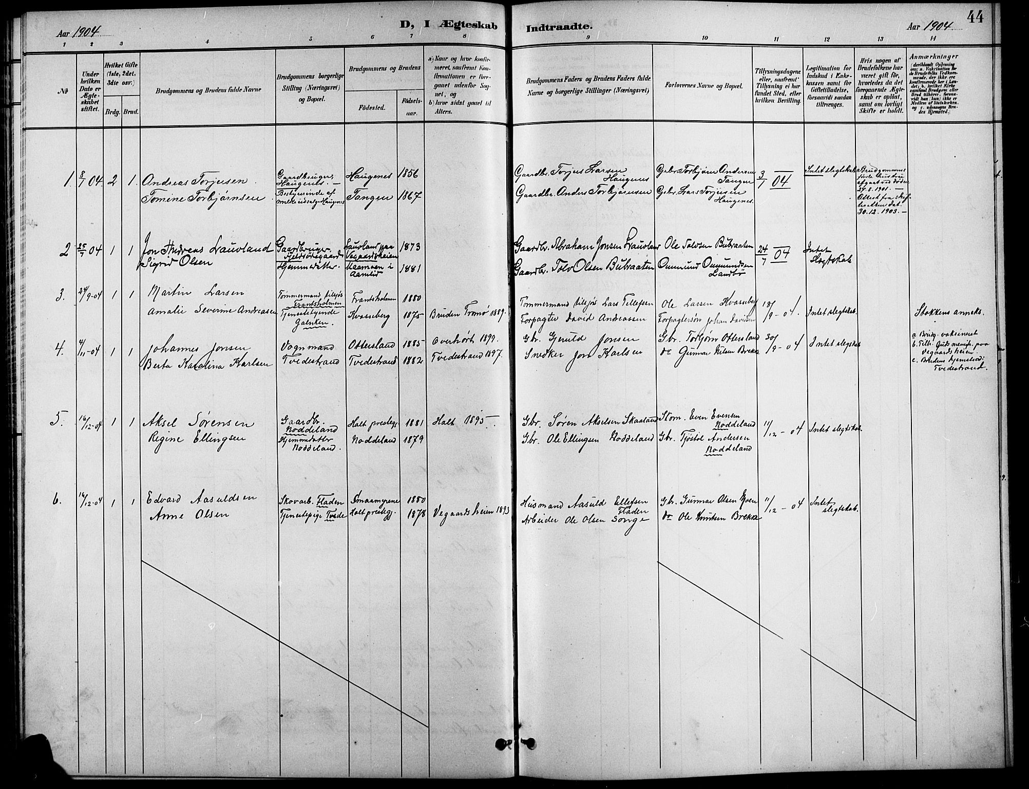 Austre Moland sokneprestkontor, SAK/1111-0001/F/Fb/Fba/L0004: Parish register (copy) no. B 4a, 1897-1913, p. 44