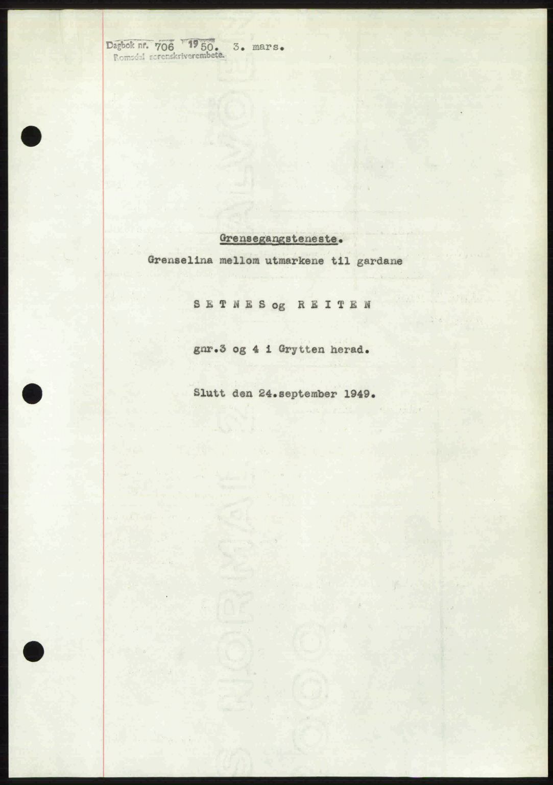 Romsdal sorenskriveri, AV/SAT-A-4149/1/2/2C: Mortgage book no. A32, 1950-1950, Diary no: : 706/1950