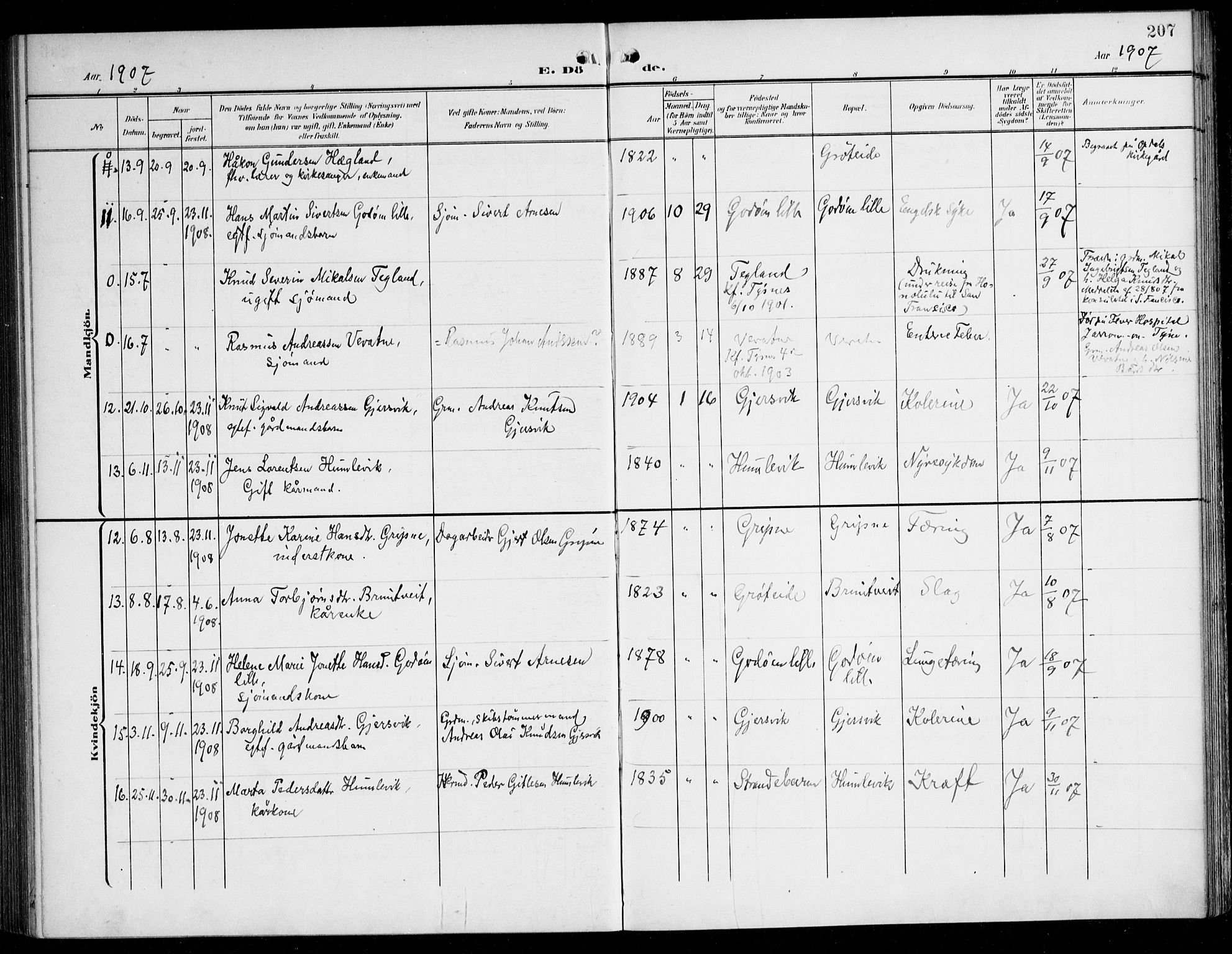 Tysnes sokneprestembete, SAB/A-78601/H/Haa: Parish register (official) no. B 2, 1907-1925, p. 207