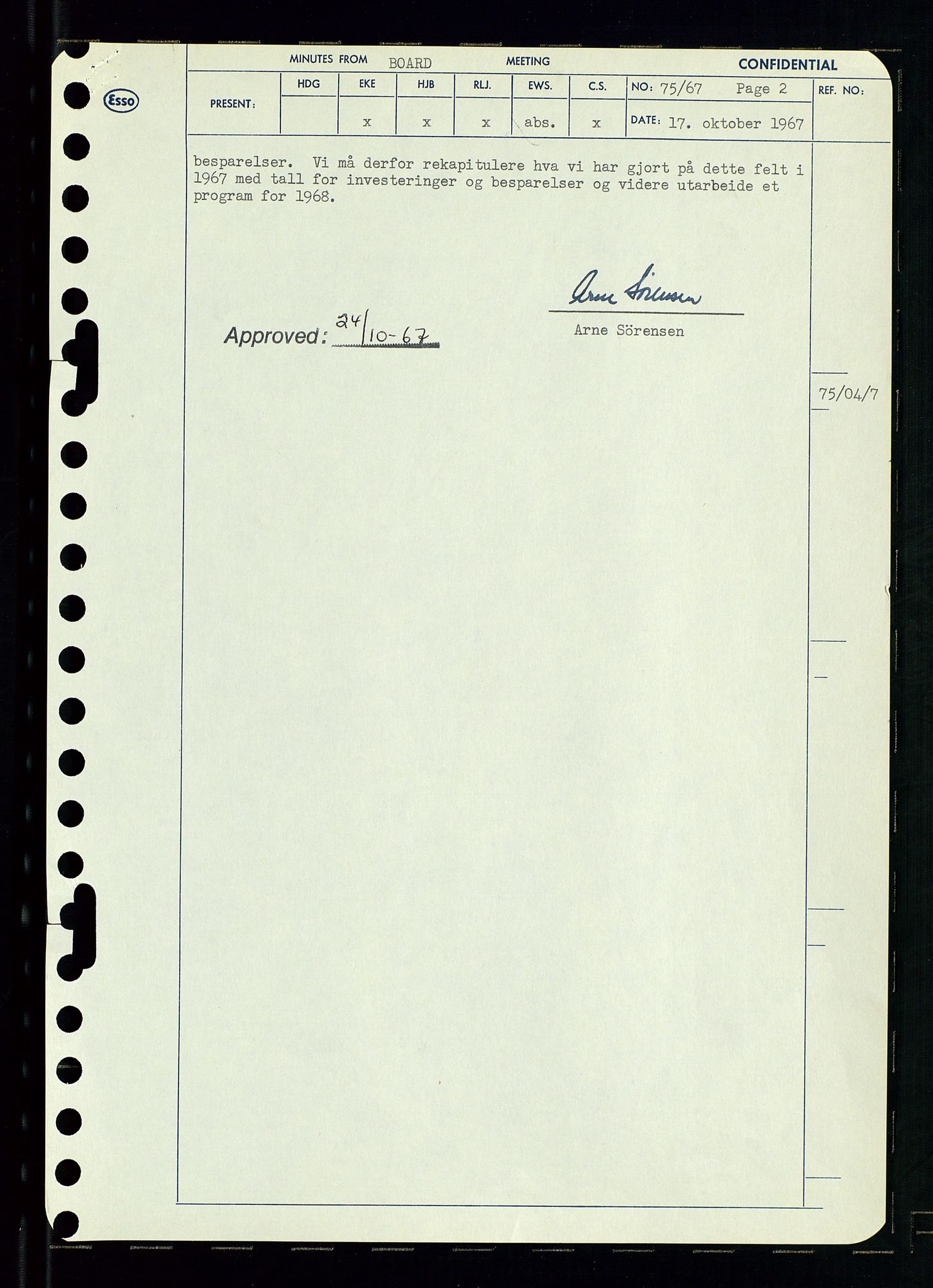 Pa 0982 - Esso Norge A/S, AV/SAST-A-100448/A/Aa/L0002/0003: Den administrerende direksjon Board minutes (styrereferater) / Den administrerende direksjon Board minutes (styrereferater), 1967, p. 150