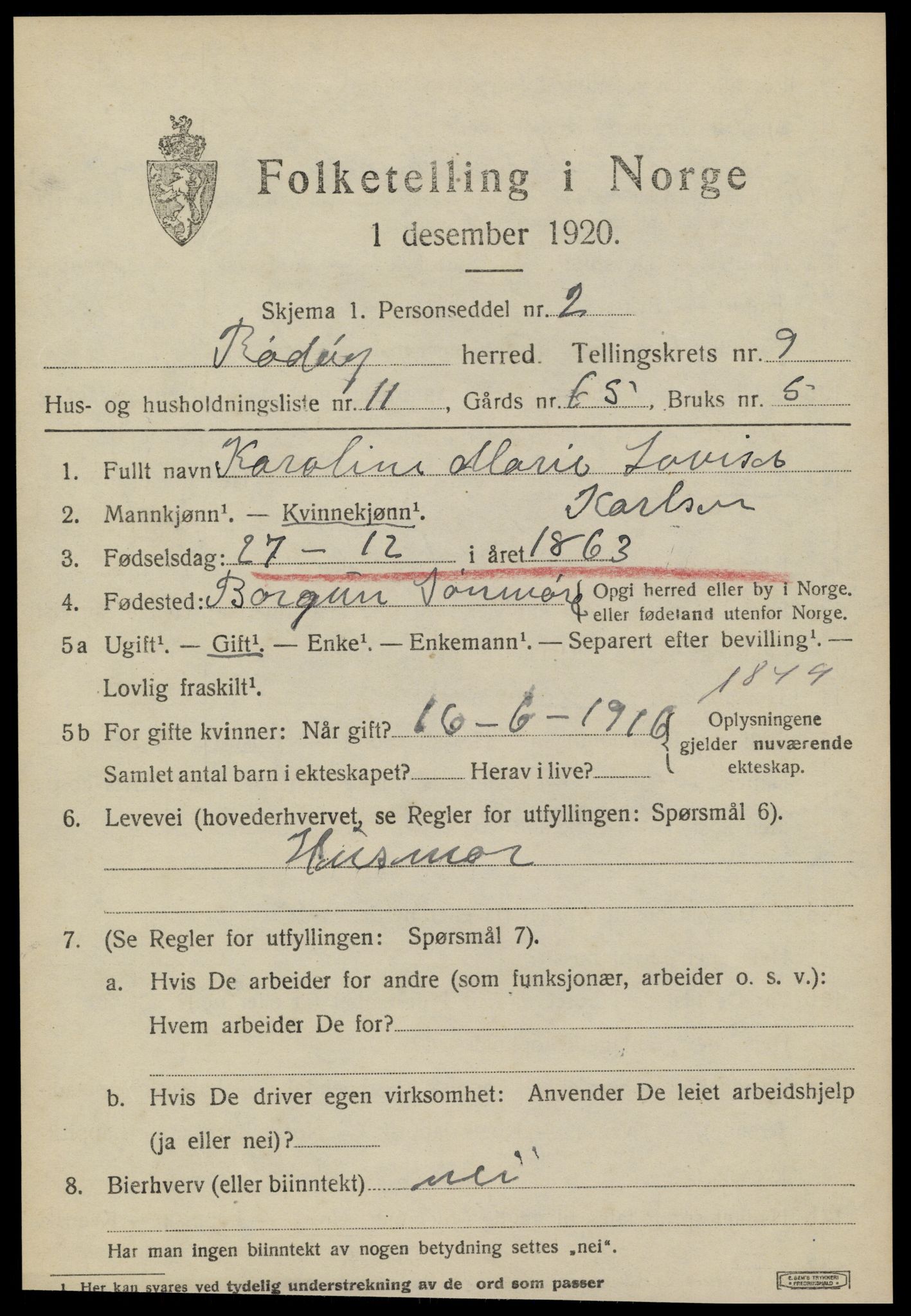 SAT, 1920 census for Rødøy, 1920, p. 5200