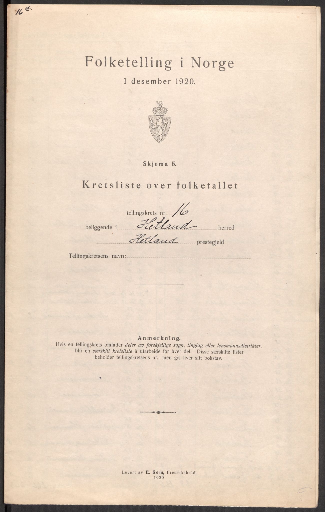 SAST, 1920 census for Hetland, 1920, p. 141