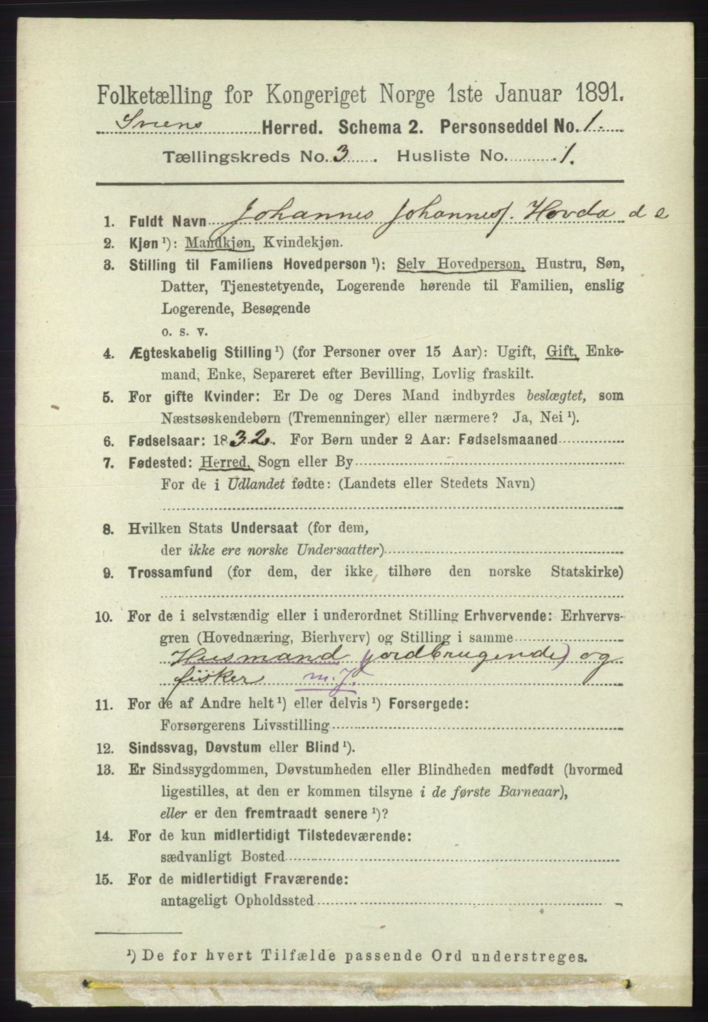 RA, 1891 census for 1216 Sveio, 1891, p. 814