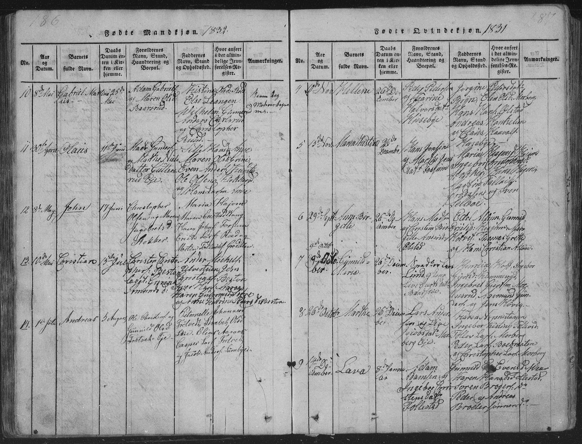 Røyken kirkebøker, AV/SAKO-A-241/G/Ga/L0003: Parish register (copy) no. 3, 1814-1856, p. 186-187